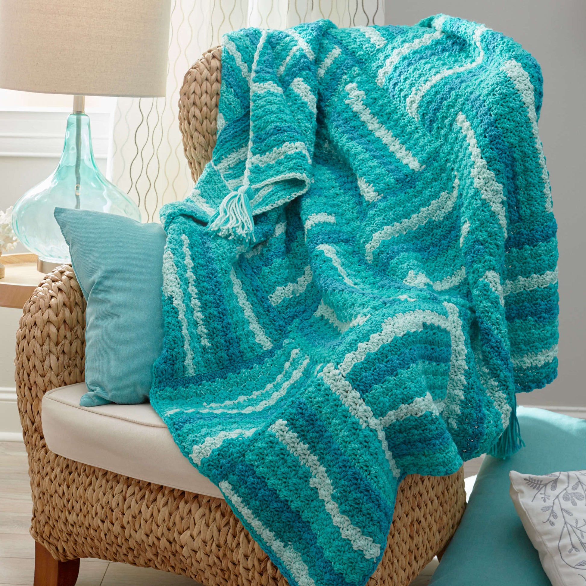 Free Red Heart Wavy Squares Throw Crochet Pattern