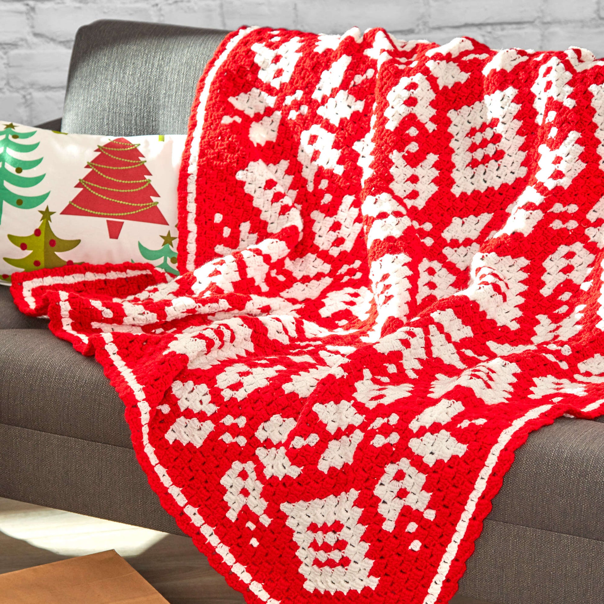 Free Red Heart Corner-to-Corner Snowflake Crochet Blanket Pattern