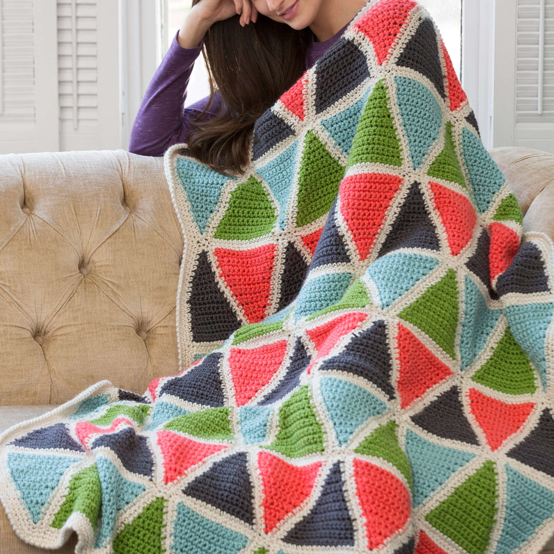 Free Red Heart Colorful Triangle Throw Crochet Pattern