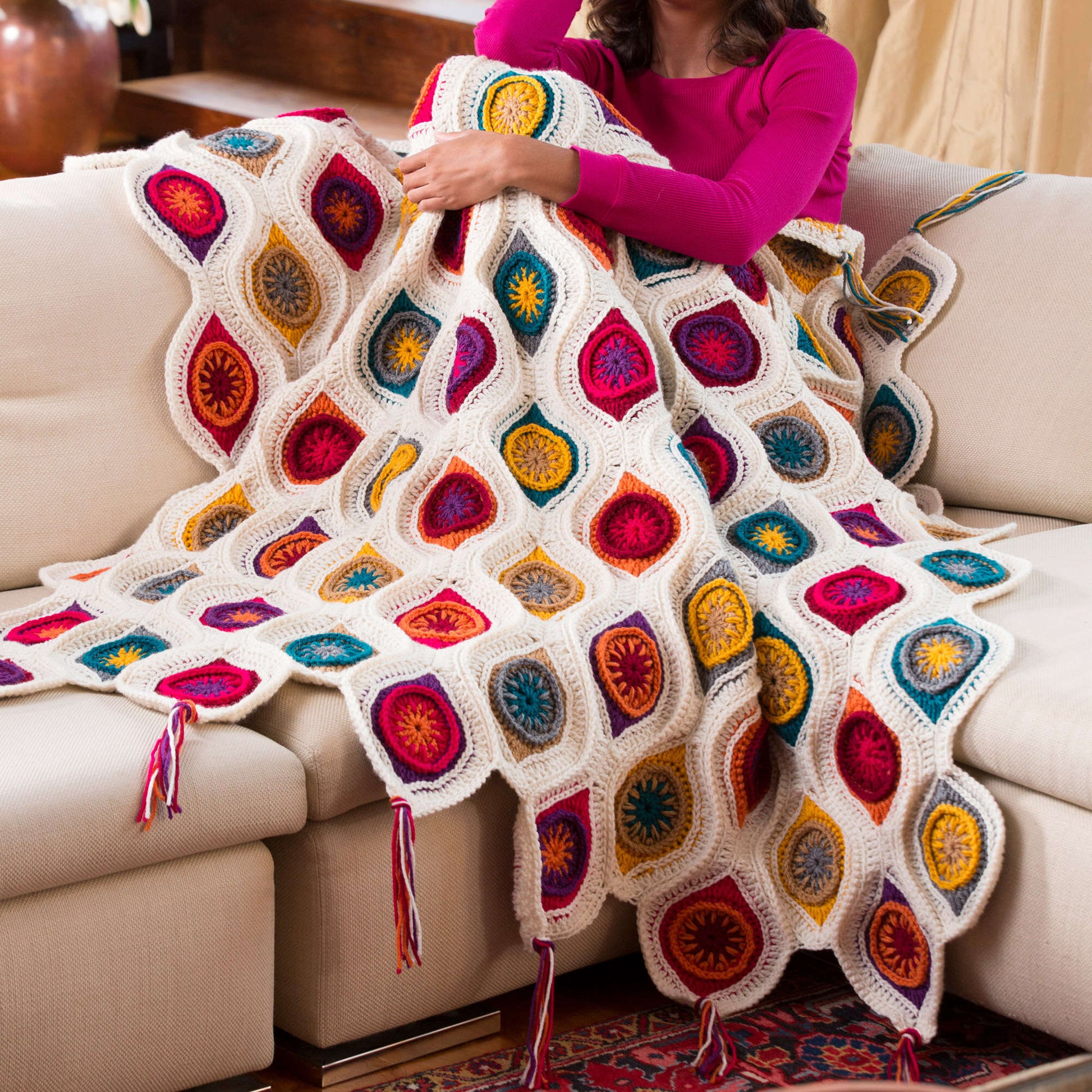 Free Red Heart Graphic Fall Throw Crochet Pattern