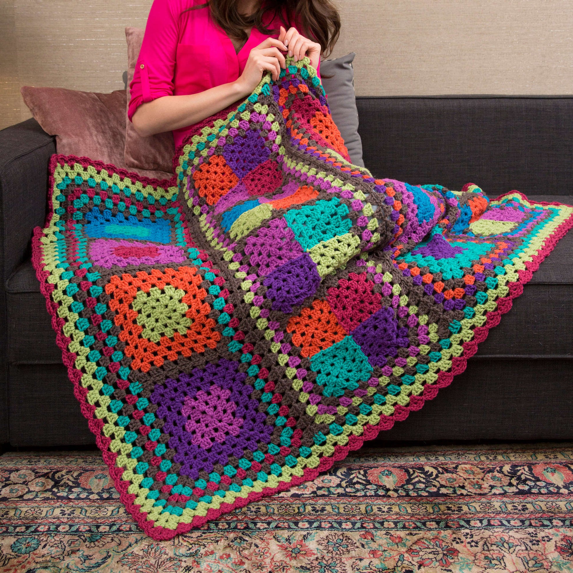 Free Red Heart Granny Re-mix Throw Crochet Pattern
