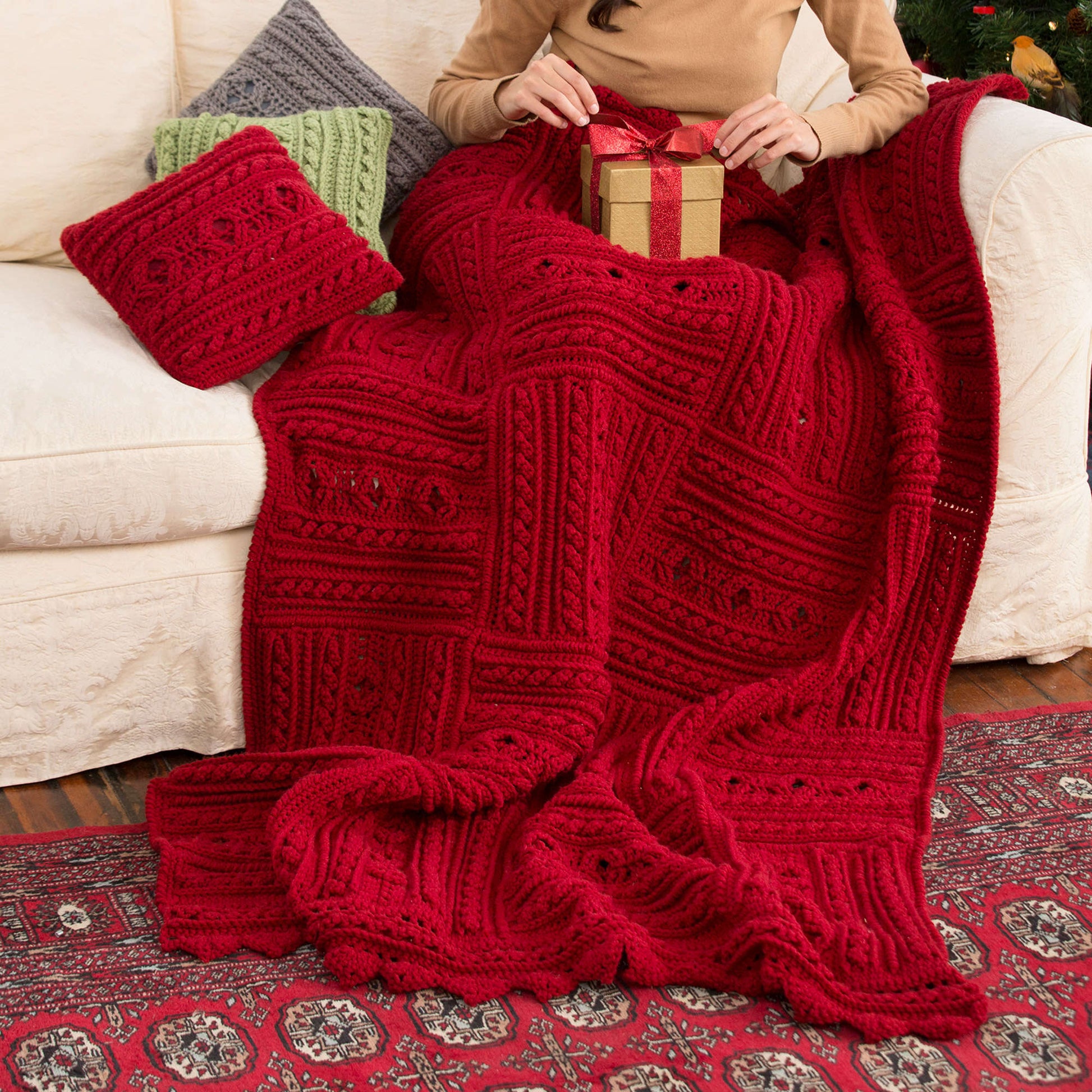 Free Red Heart Divine Textured Throw & Pillows Crochet Pattern