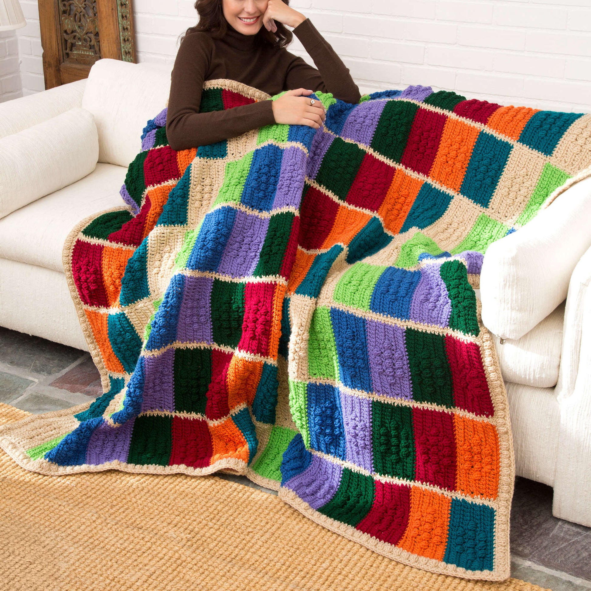 Free Red Heart Color Block Throw Crochet Pattern