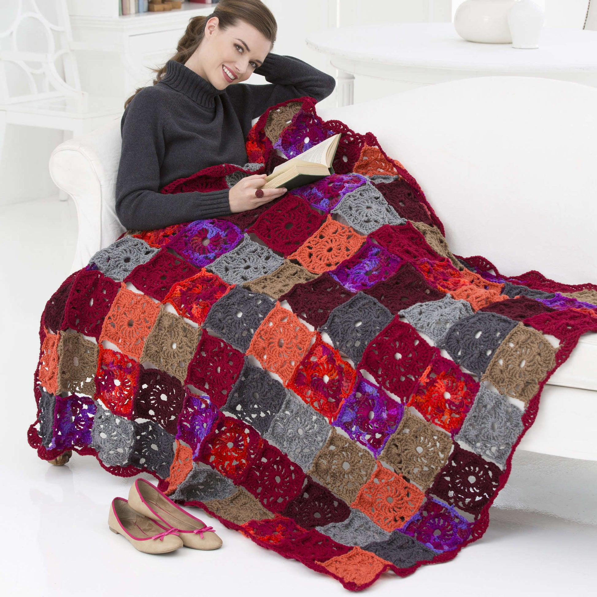 Free Red Heart Colorful Squares Throw Pattern