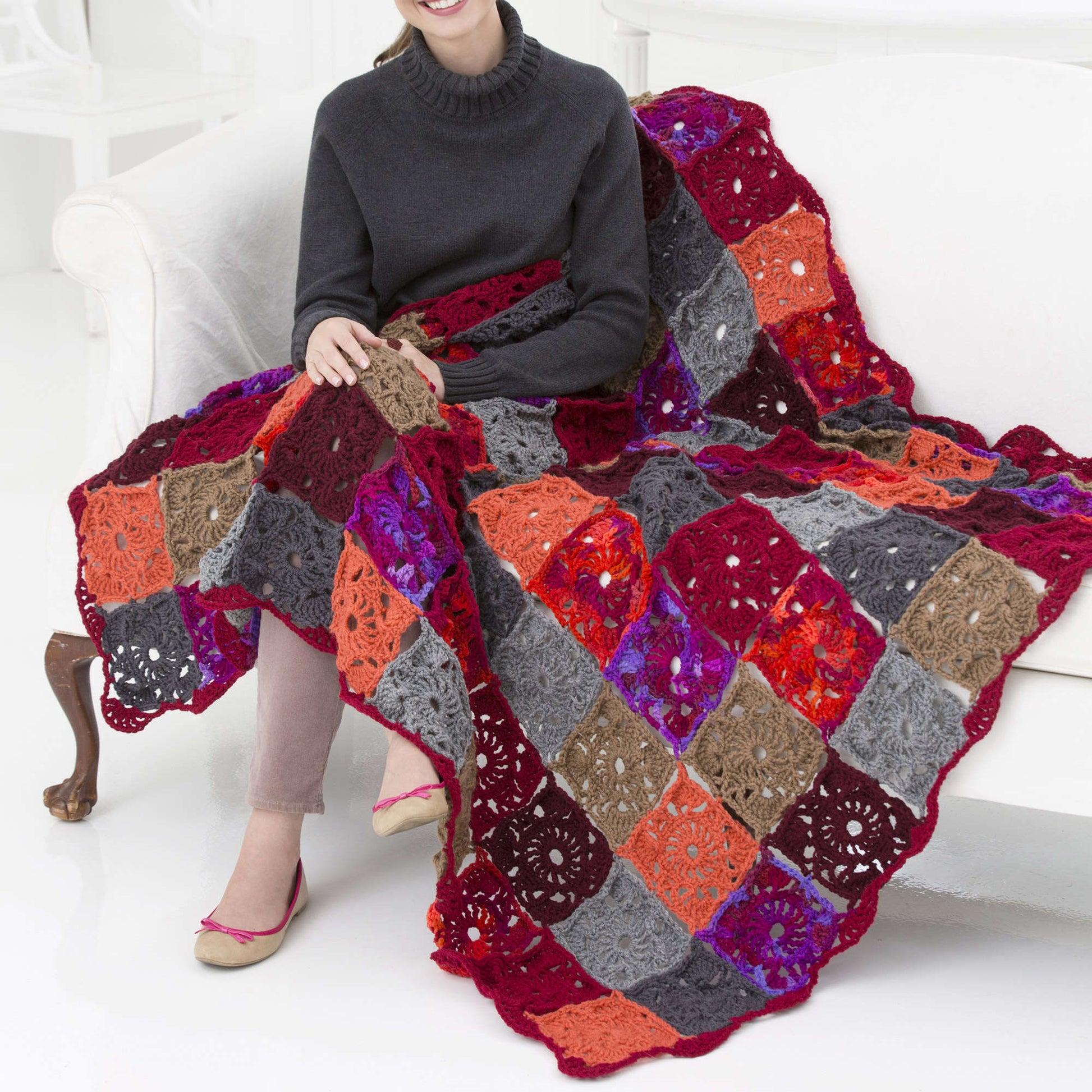 Free Red Heart Colorful Squares Throw Pattern