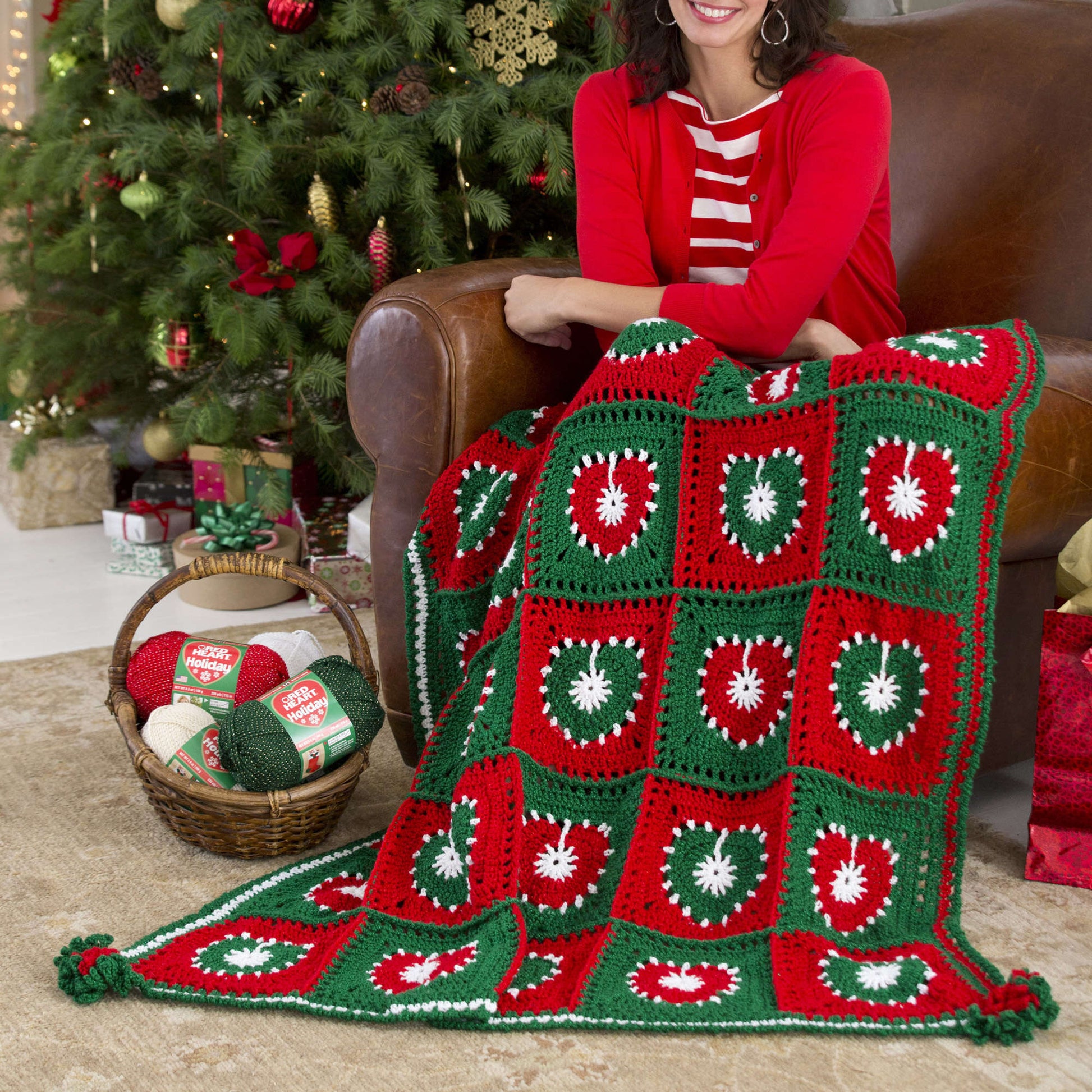 Free Red Heart Holiday Hearts Throw Crochet Pattern