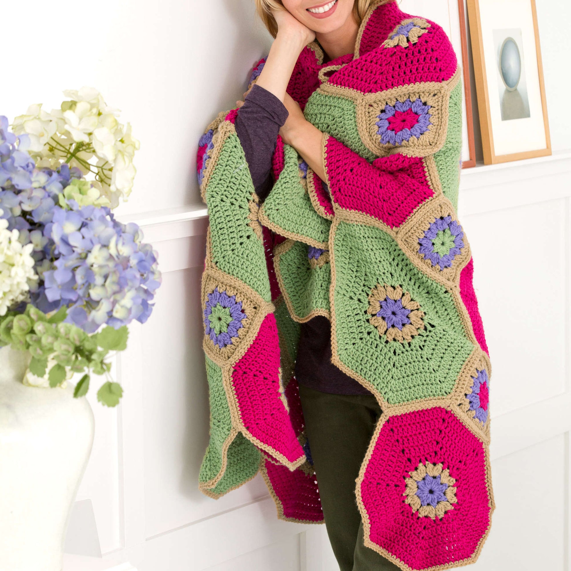 Free Red Heart Octagons & Squares Throw Crochet Pattern