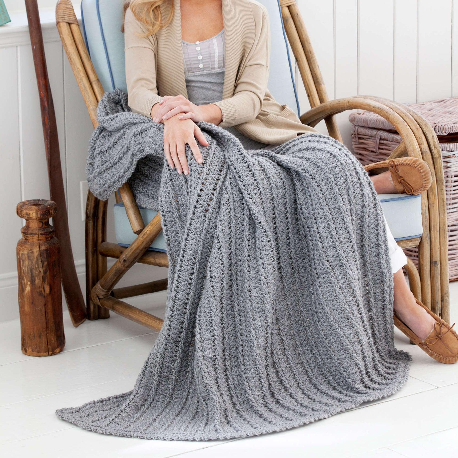 Free Red Heart Cabled & Shell Throw Crochet Pattern