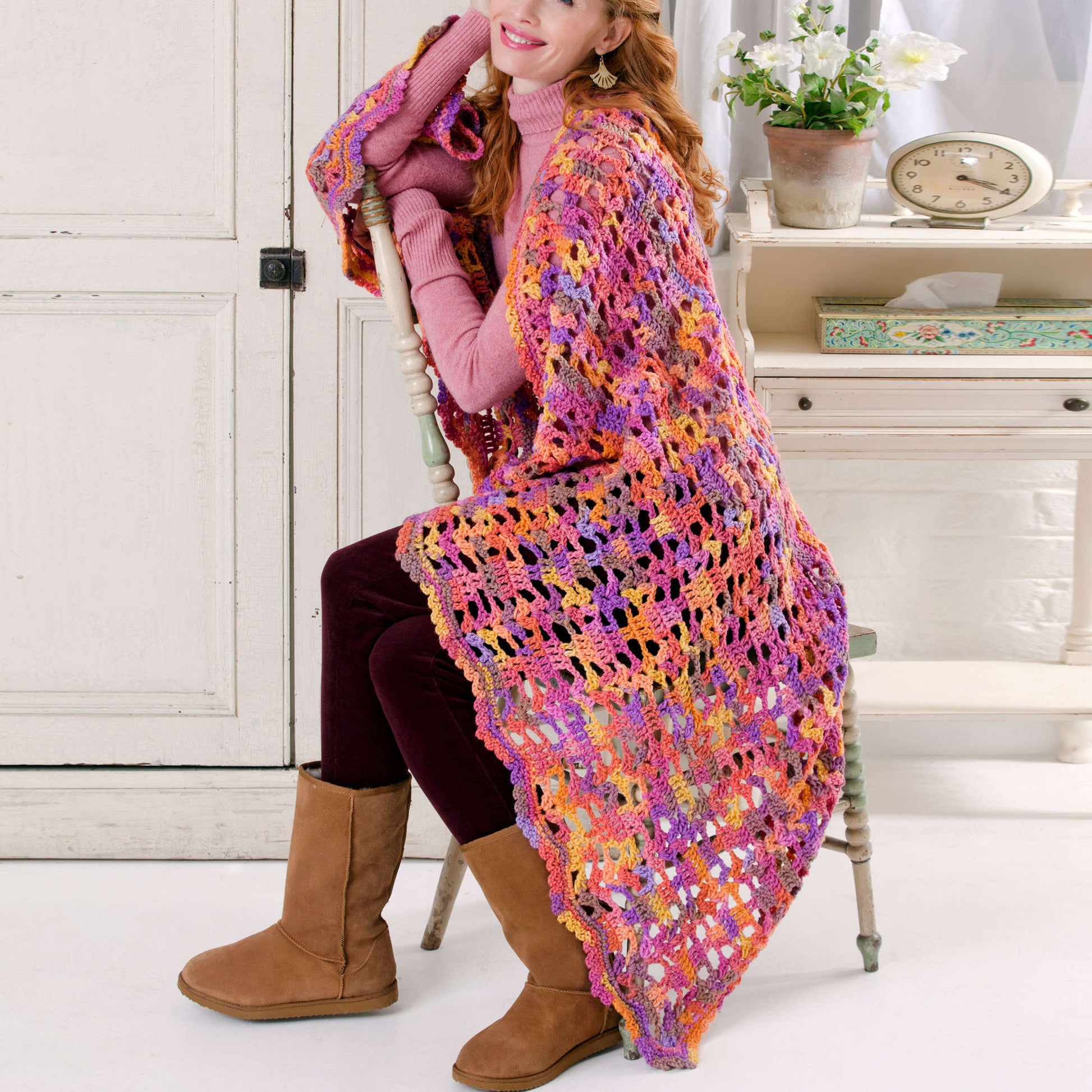 Free Red Heart Color-ific One Piece Throw Crochet Pattern