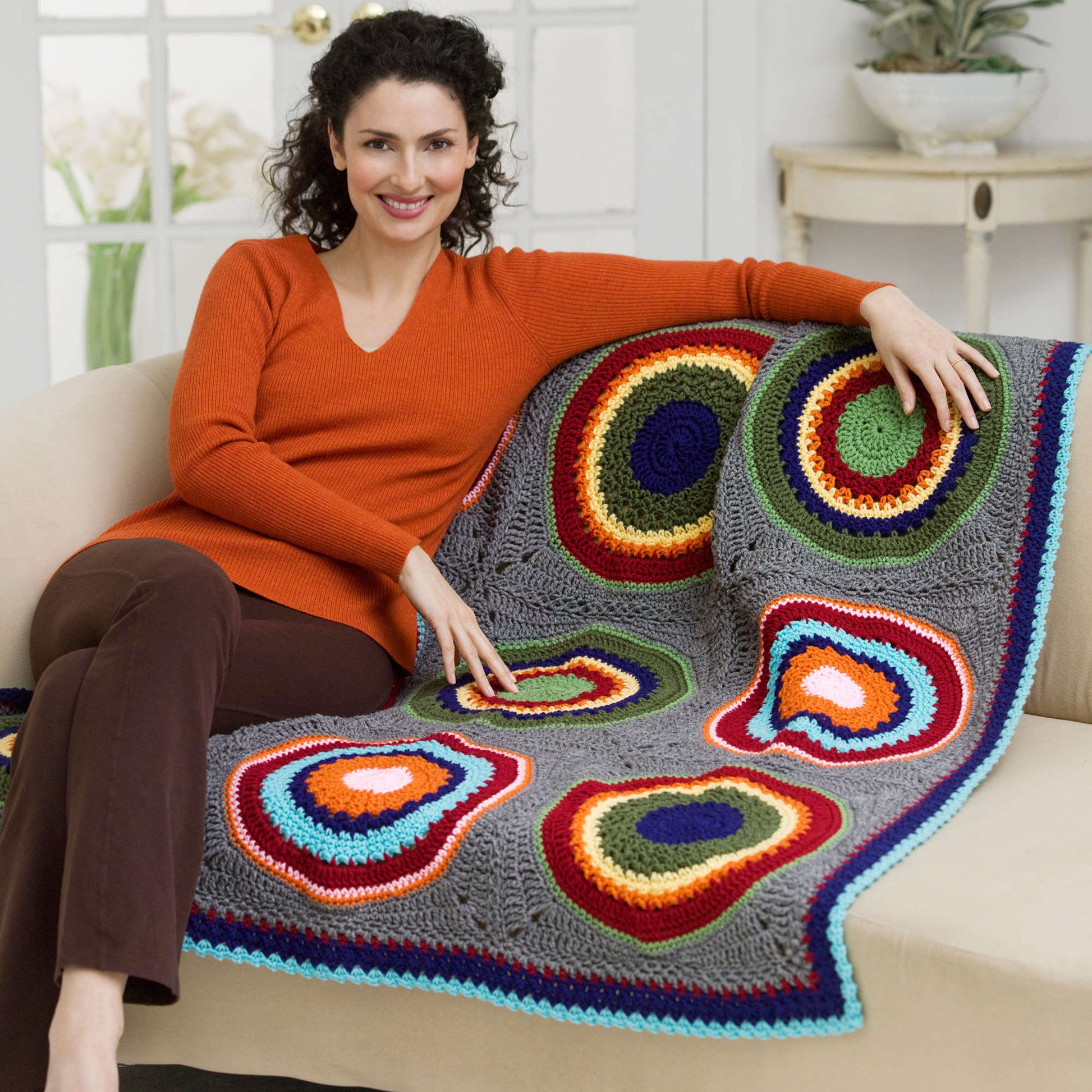 Free Red Heart Circles In Squares Throw Crochet Pattern