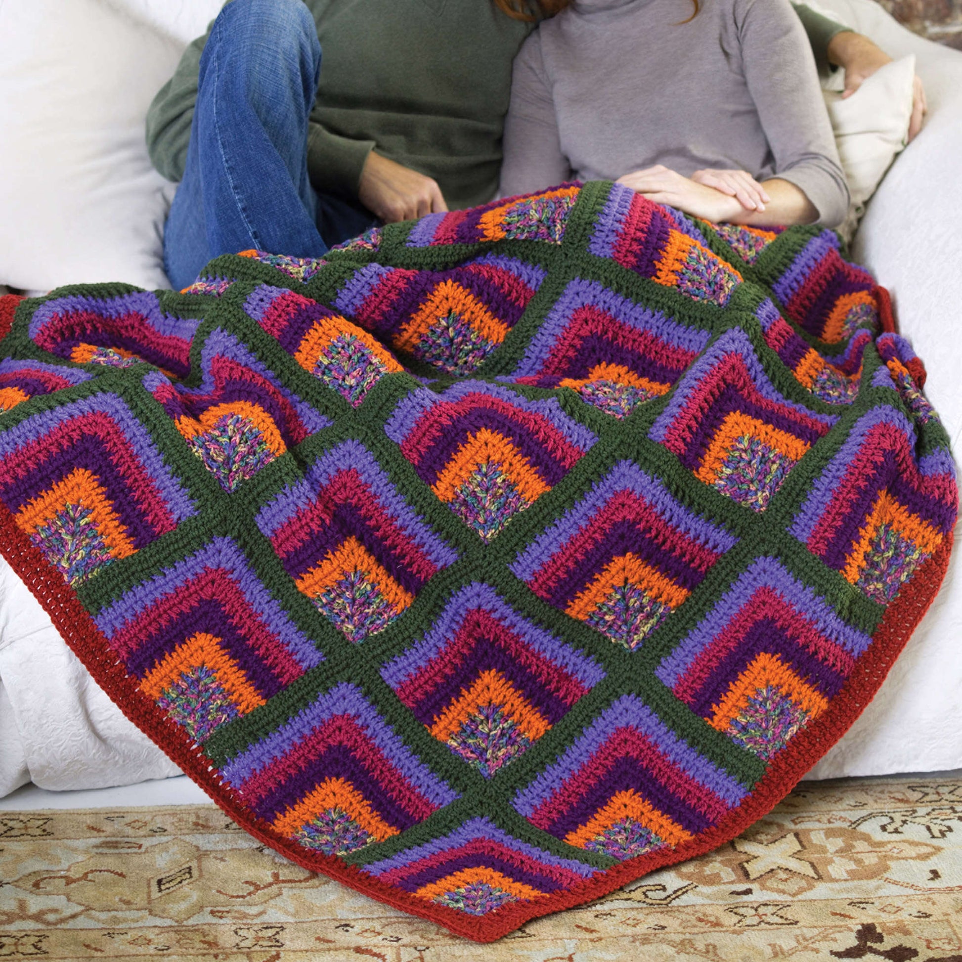 Free Red Heart Rich Mitered Crochet Throw Pattern