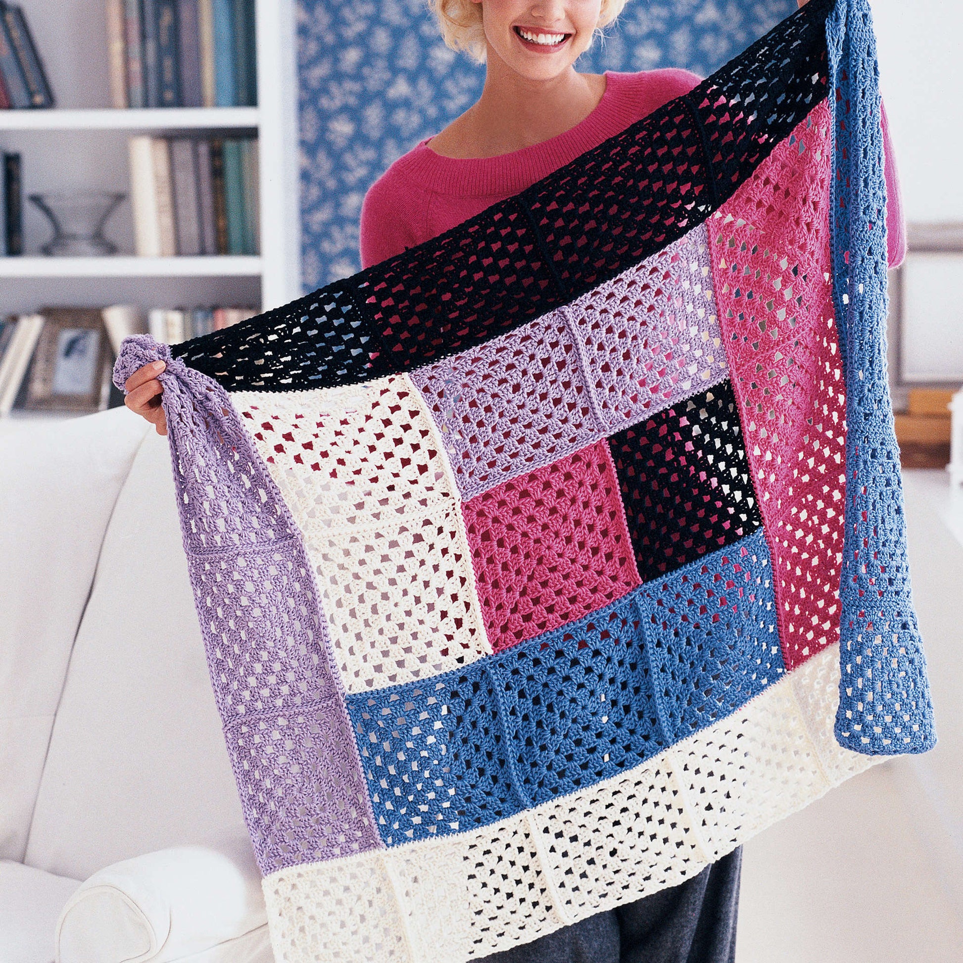 Free Red Heart Crochet Graphic Grannies Throw Pattern