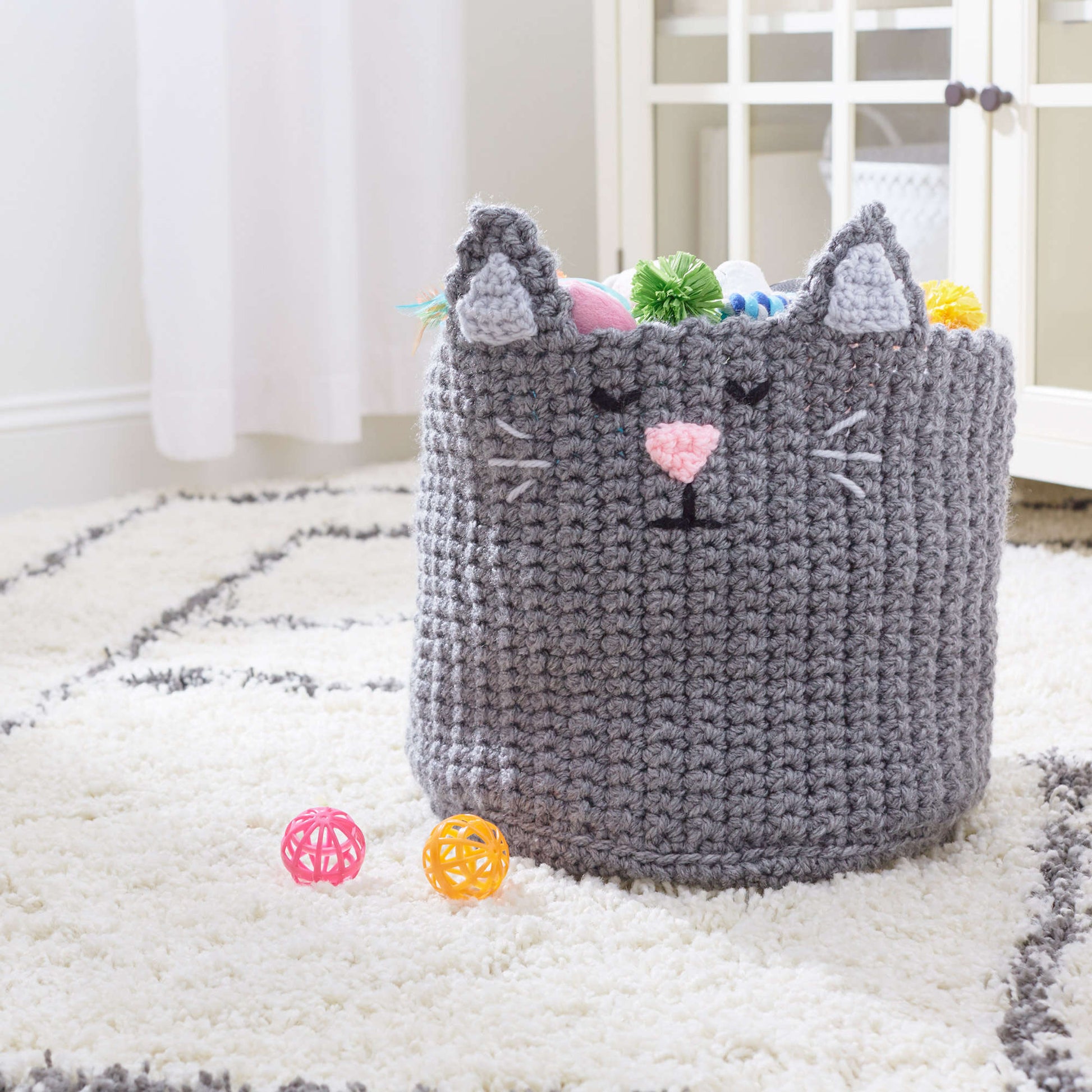 Free Red Heart Kitty Toy Basket Crochet Pattern