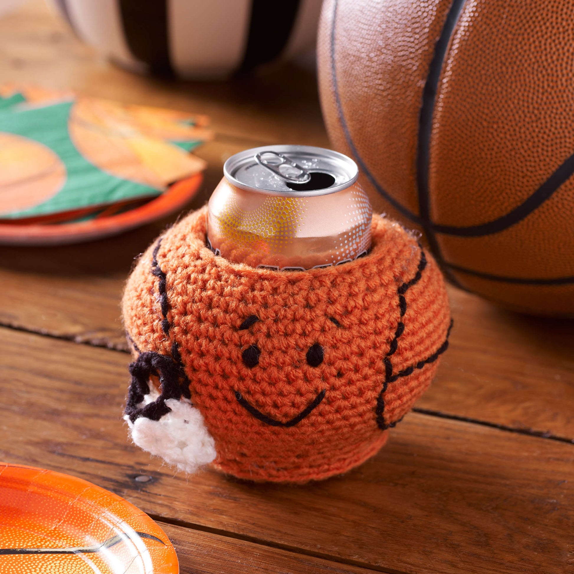 Free Red Heart Basketball Can Cozy Pattern