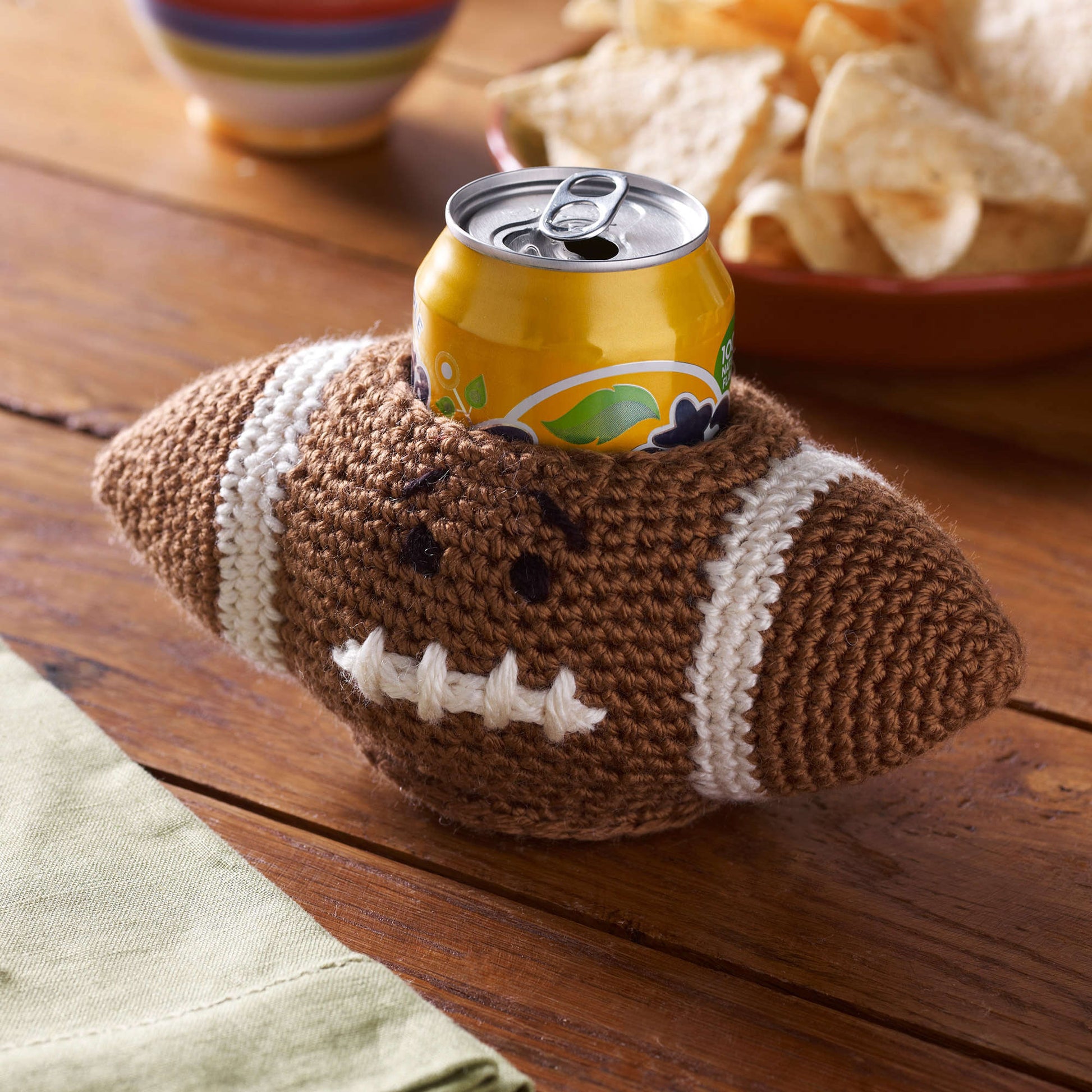 Free Red Heart Football Can Cozy Pattern
