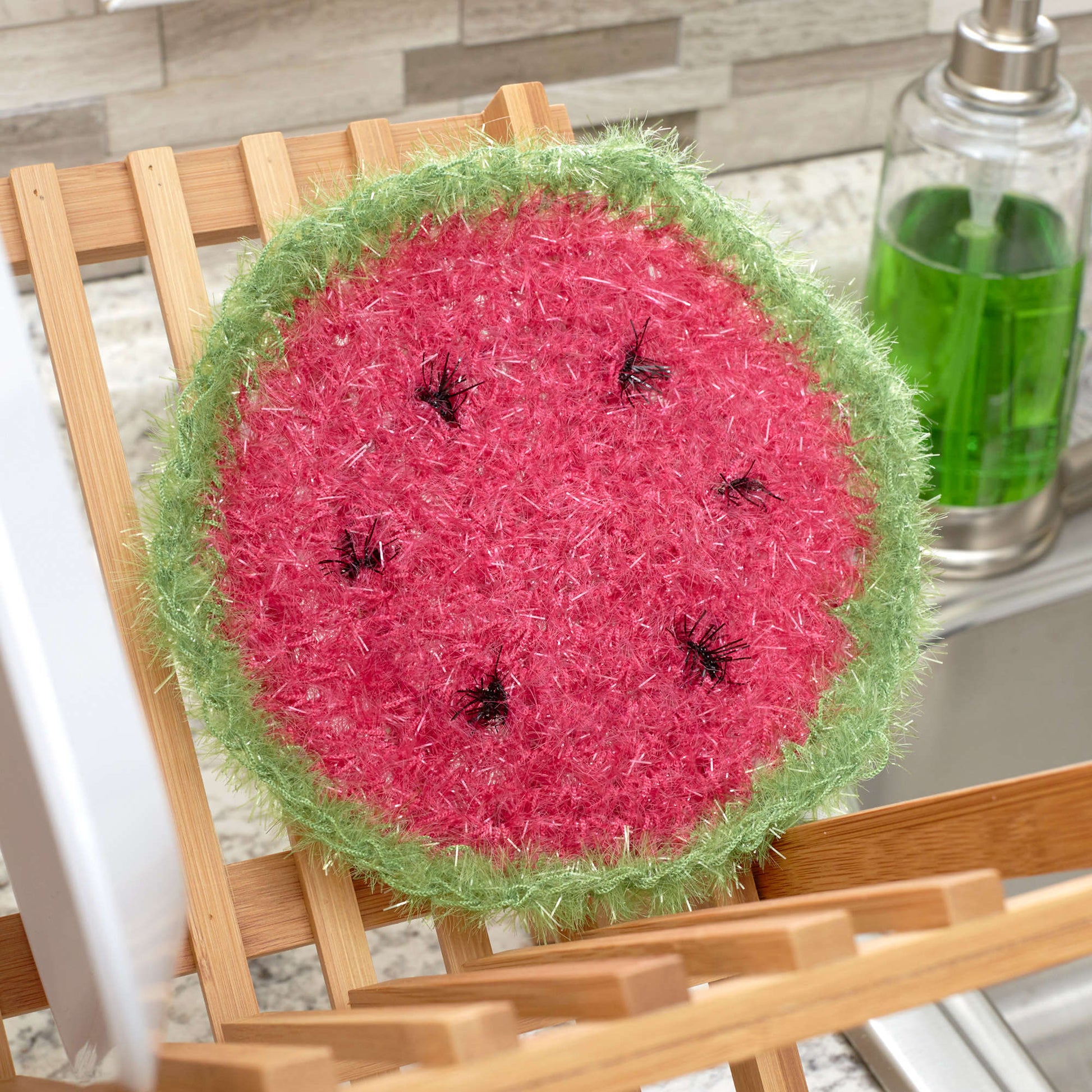 Free Red Heart Watermelon Slice Scrubby Crochet Pattern