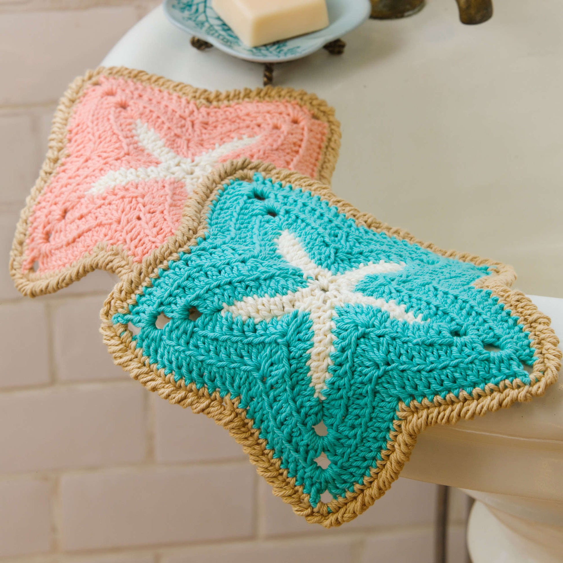 Free Red Heart Starfish Dishcloths Crochet Pattern