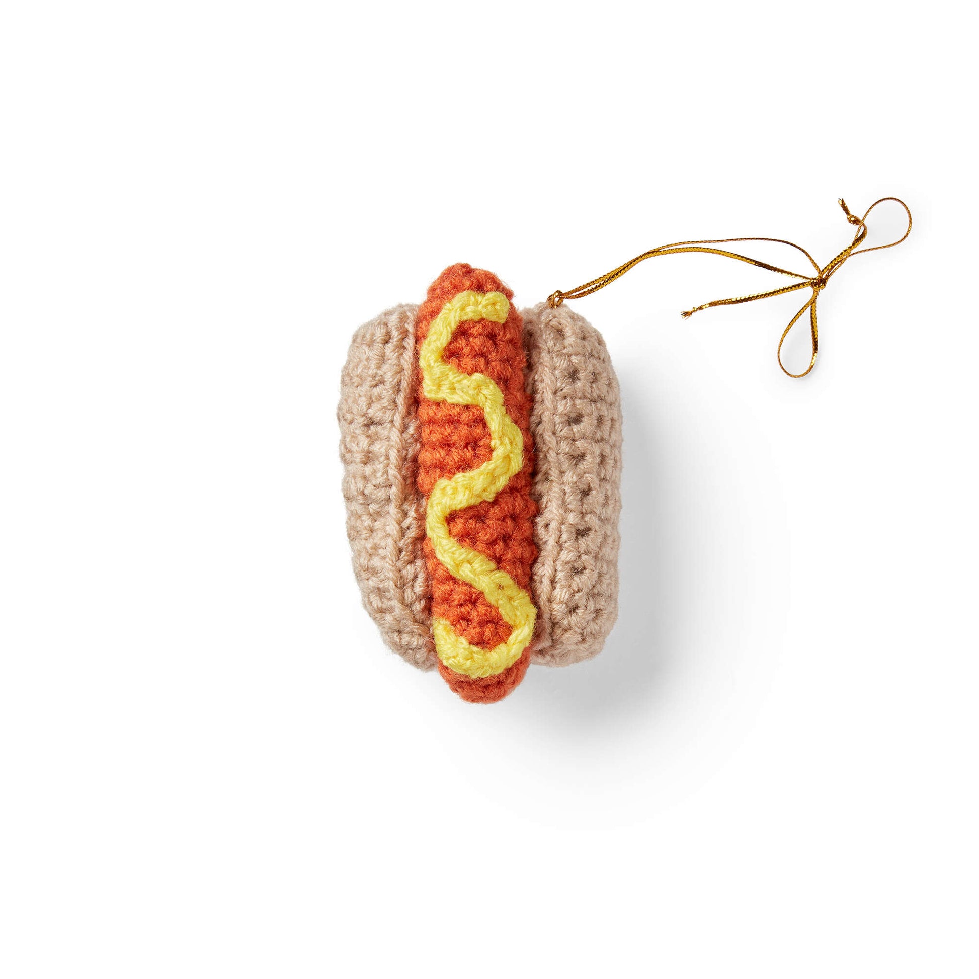 Free Red Heart Hot Dog Ornament Crochet Pattern
