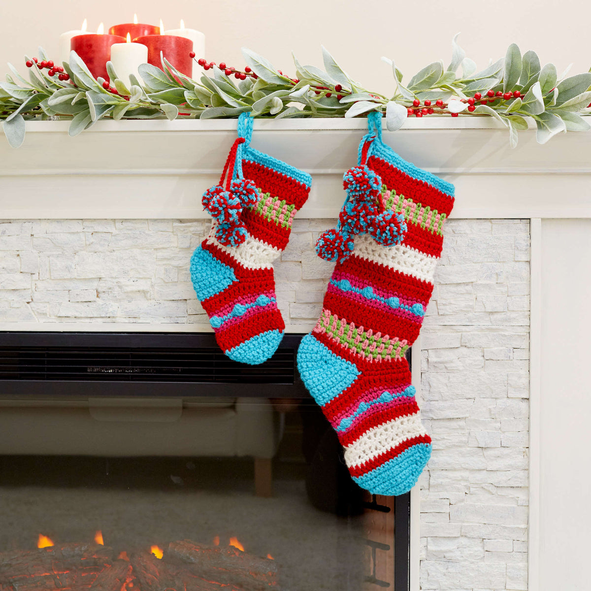 Crochet Stockings made in Red Heart Super Saver Yarn