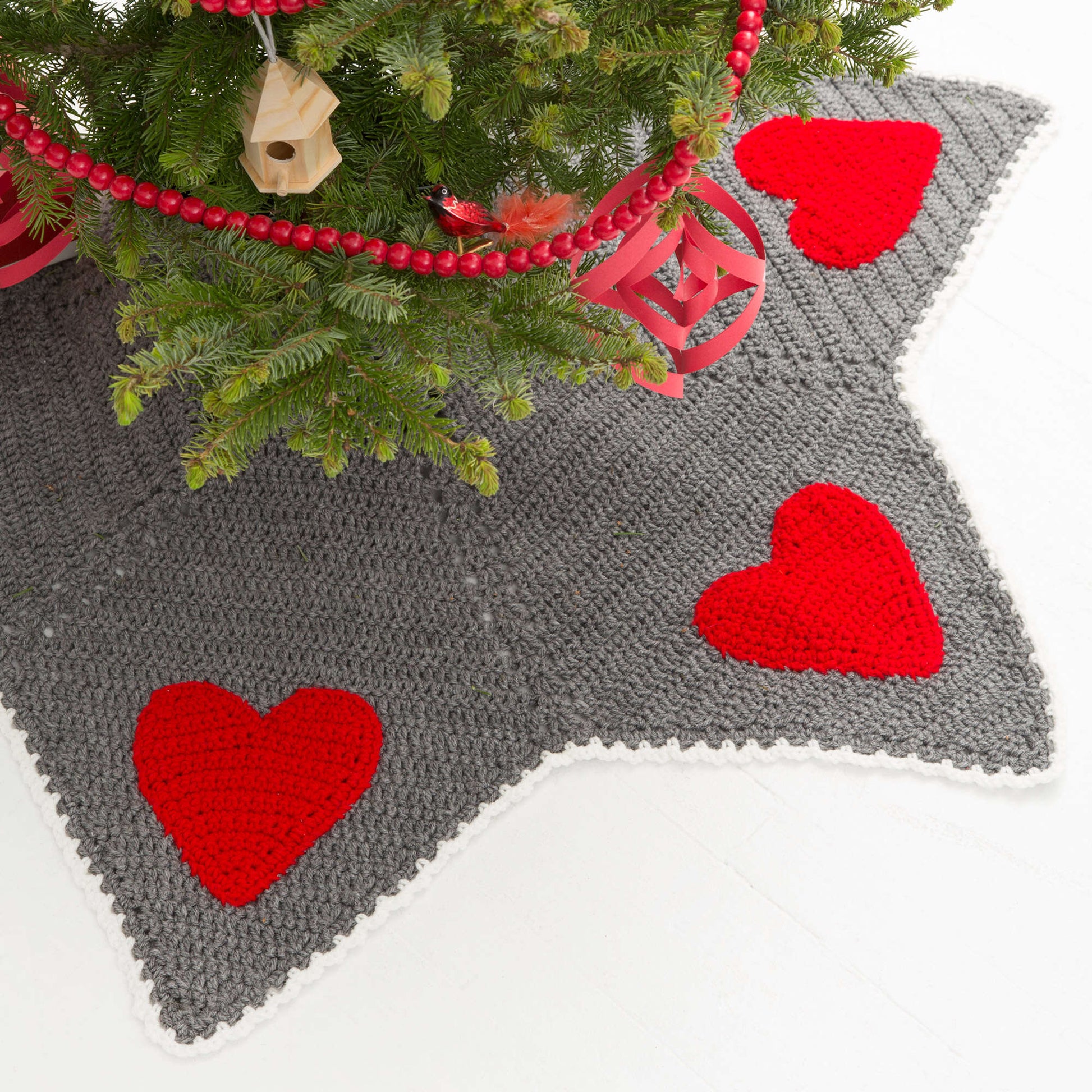 Free Red Heart Holiday Hearts Tree Skirt Crochet Pattern