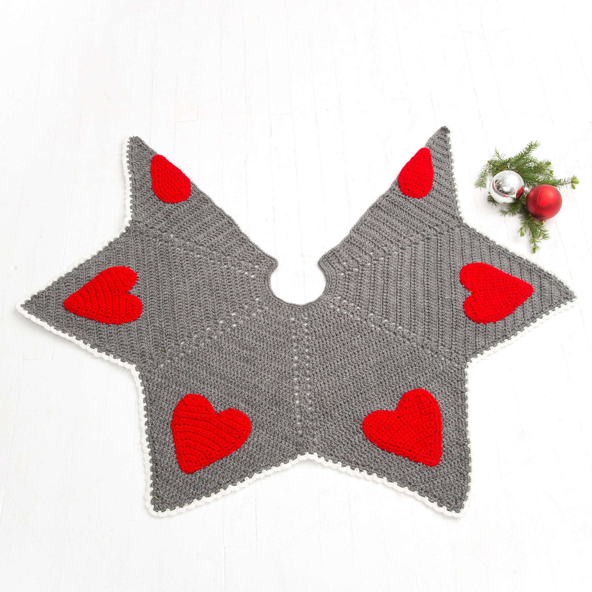 Free Red Heart Holiday Hearts Tree Skirt Crochet Pattern