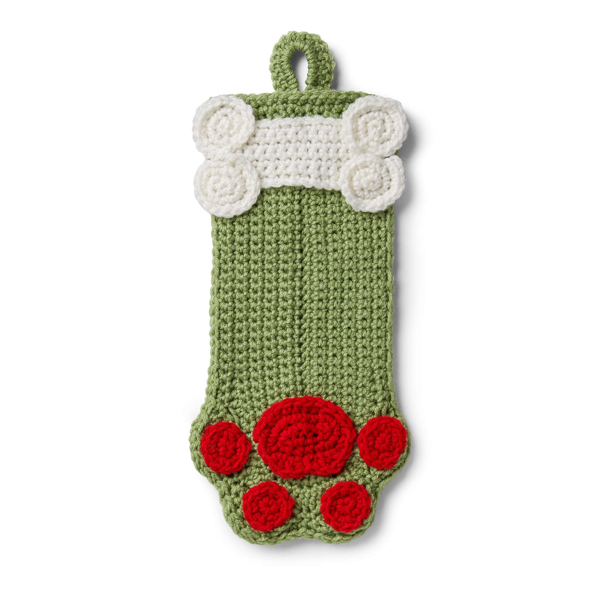 Free Red Heart Dog Paws Christmas Stocking Crochet Pattern