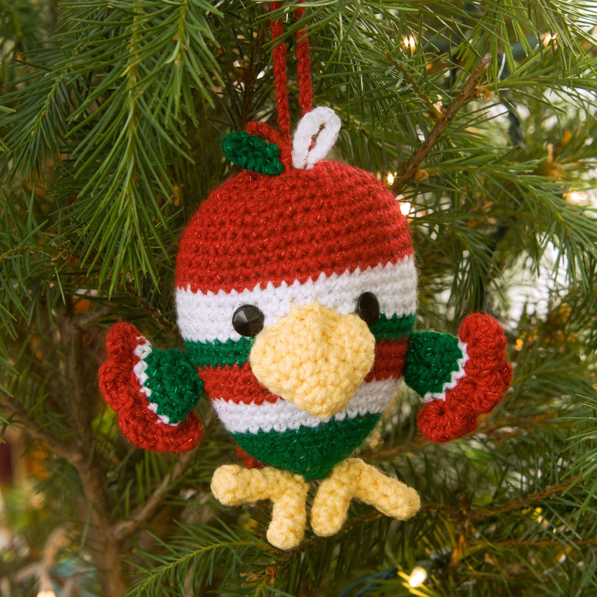 Free Red Heart Bird Ornament Crochet Pattern