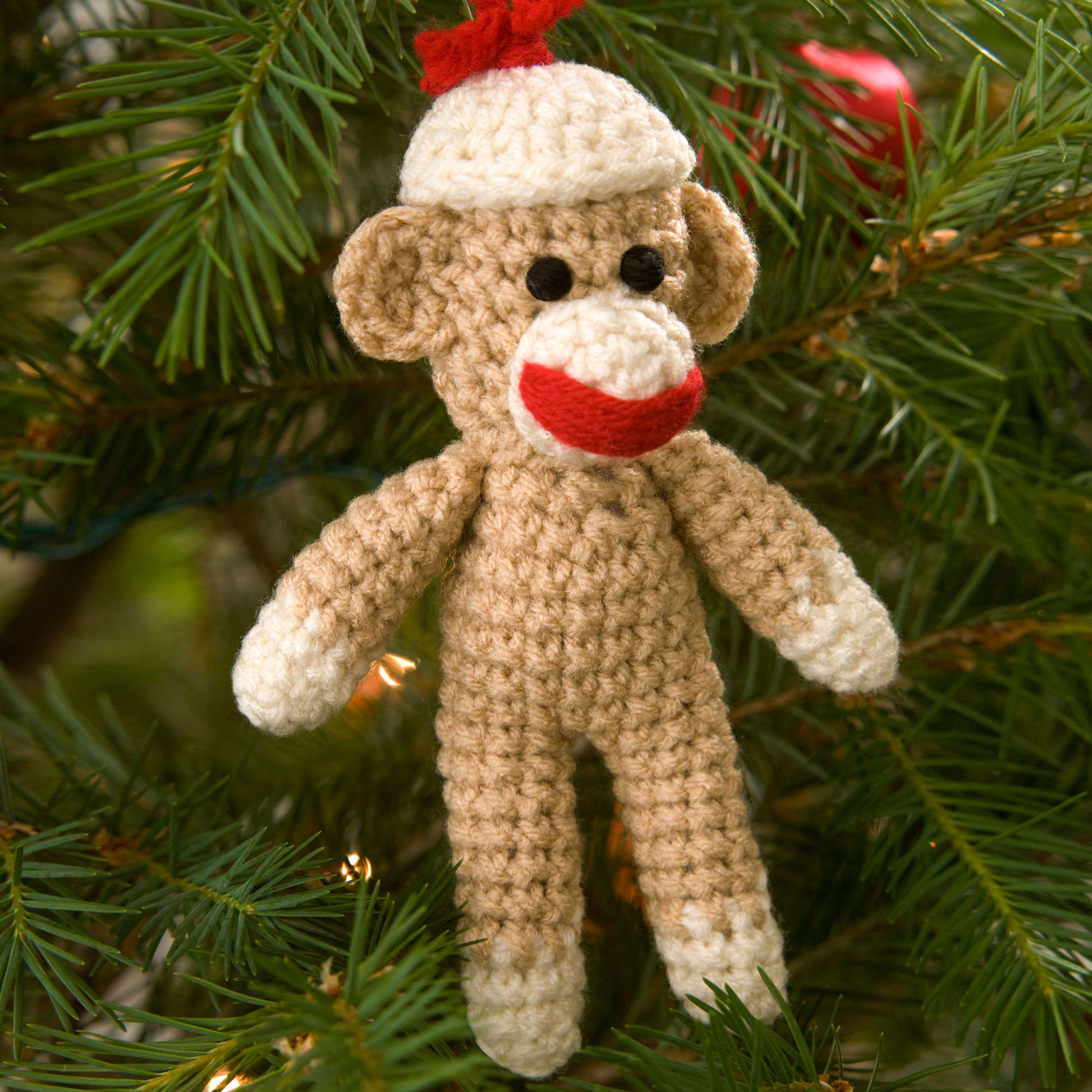 Free Red Heart Sock Monkey Ornament Crochet Pattern