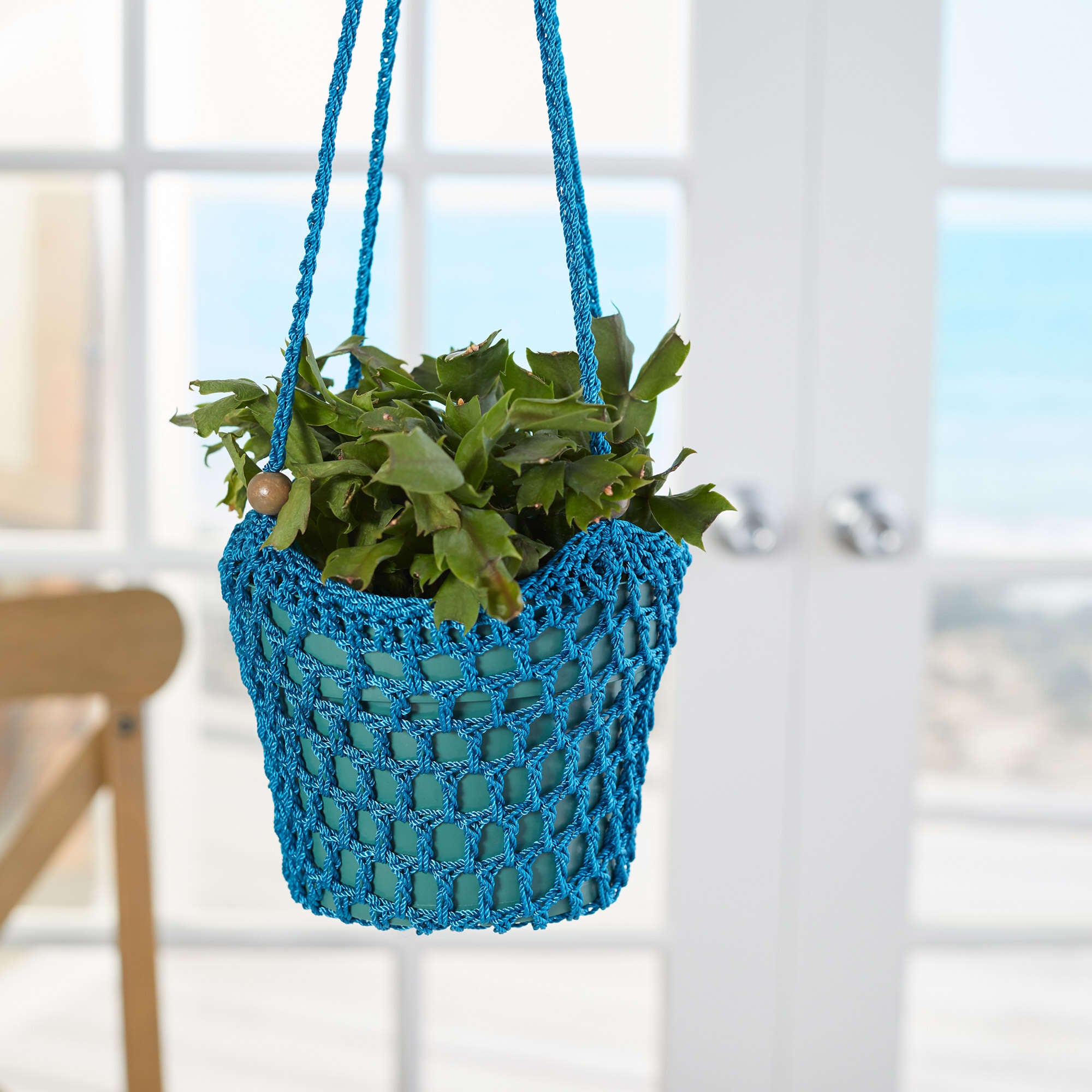 Free Easy Red Heart Blooming Beauty Plant Hanger Crochet Pattern