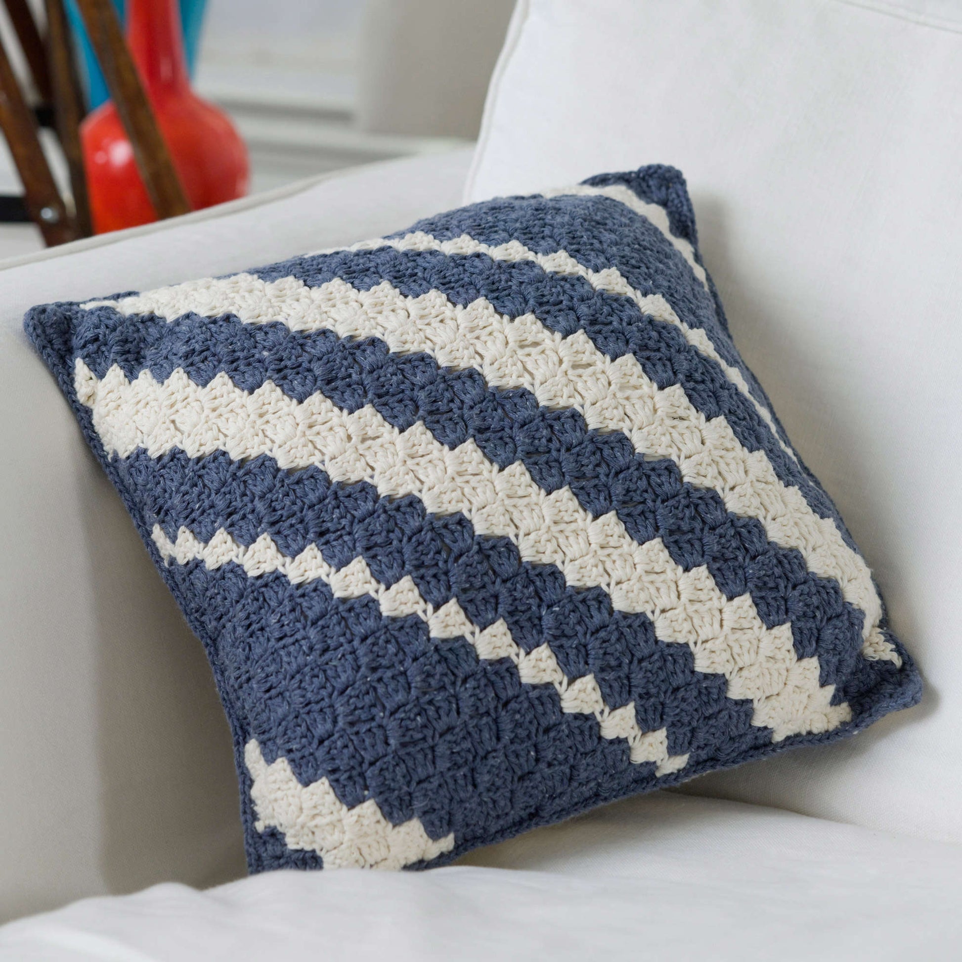 Free Red Heart Diagonal Pillow Crochet Pattern