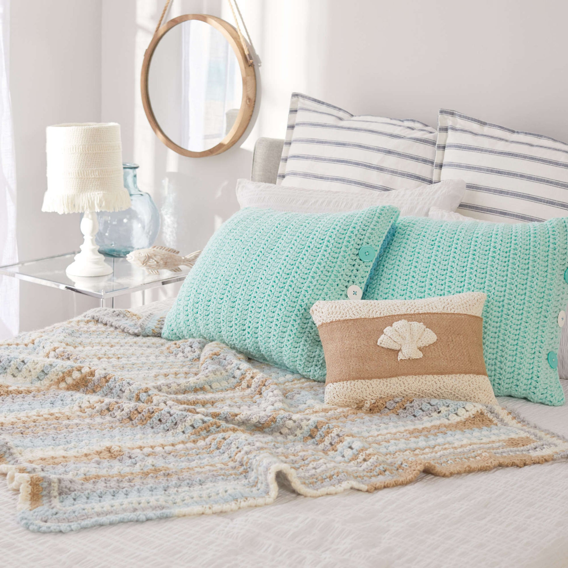 Free Red Heart Ocean Front Bed Pillows Crochet Pattern