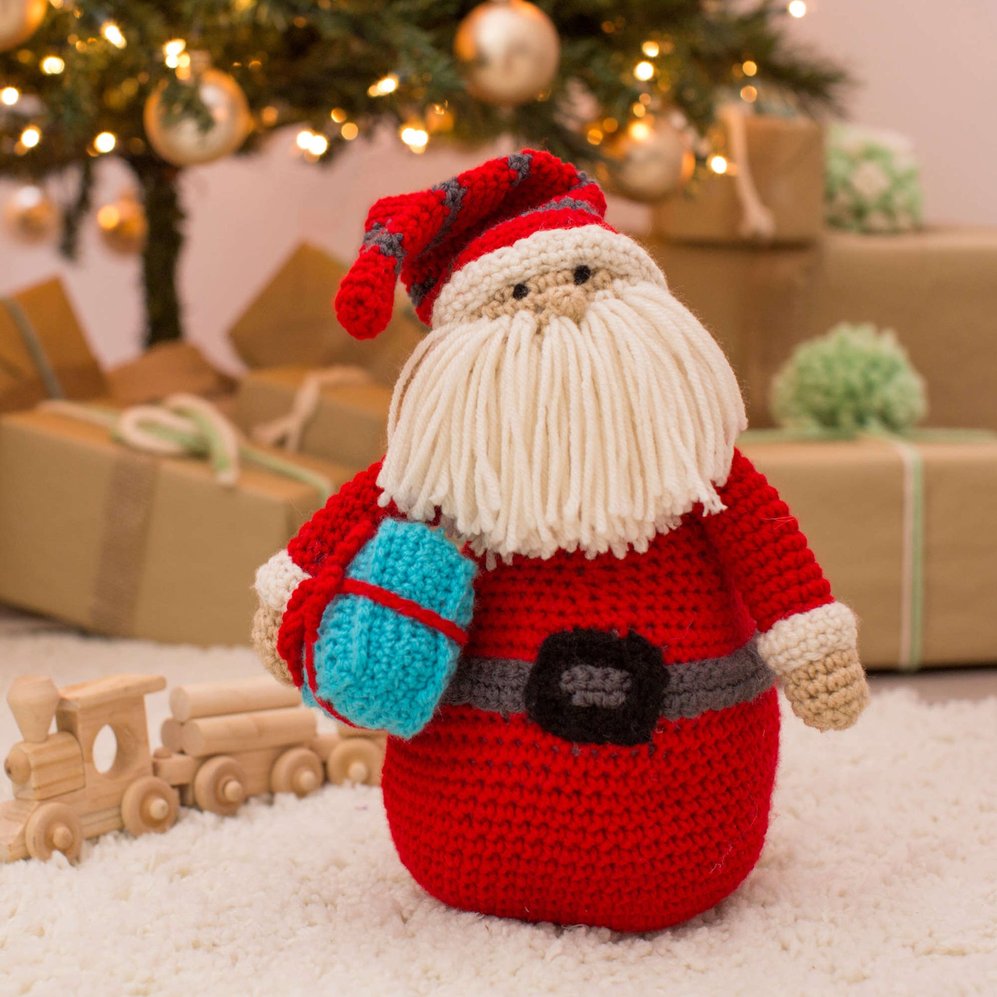 Free Red Heart Huggable Santa Pillow Crochet Pattern