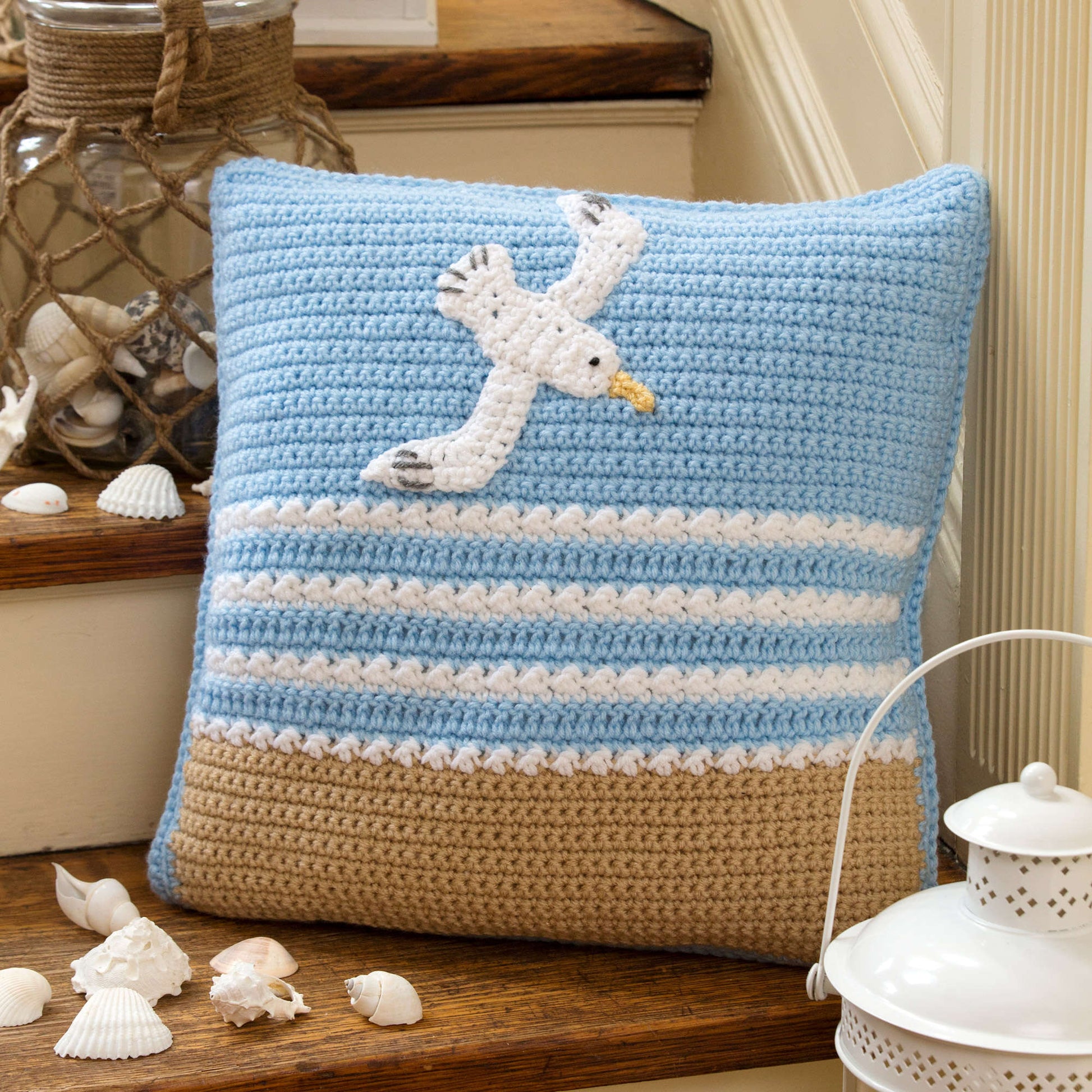 Free Red Heart Crochet By The Sea Pillow Pattern