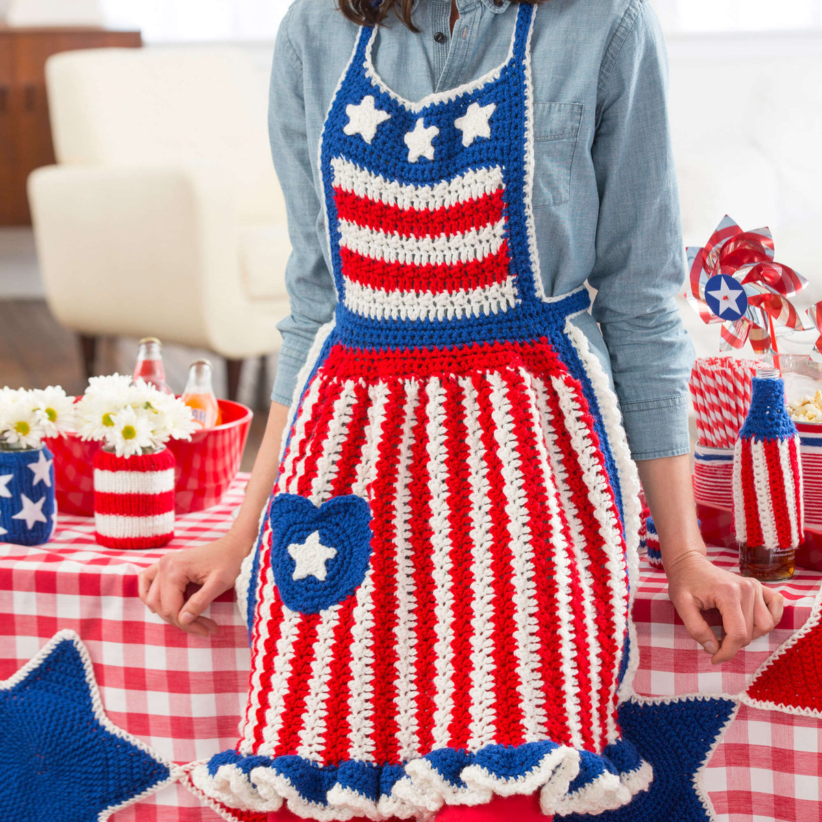 Crochet Apron made in Red Heart Super Saver Yarn