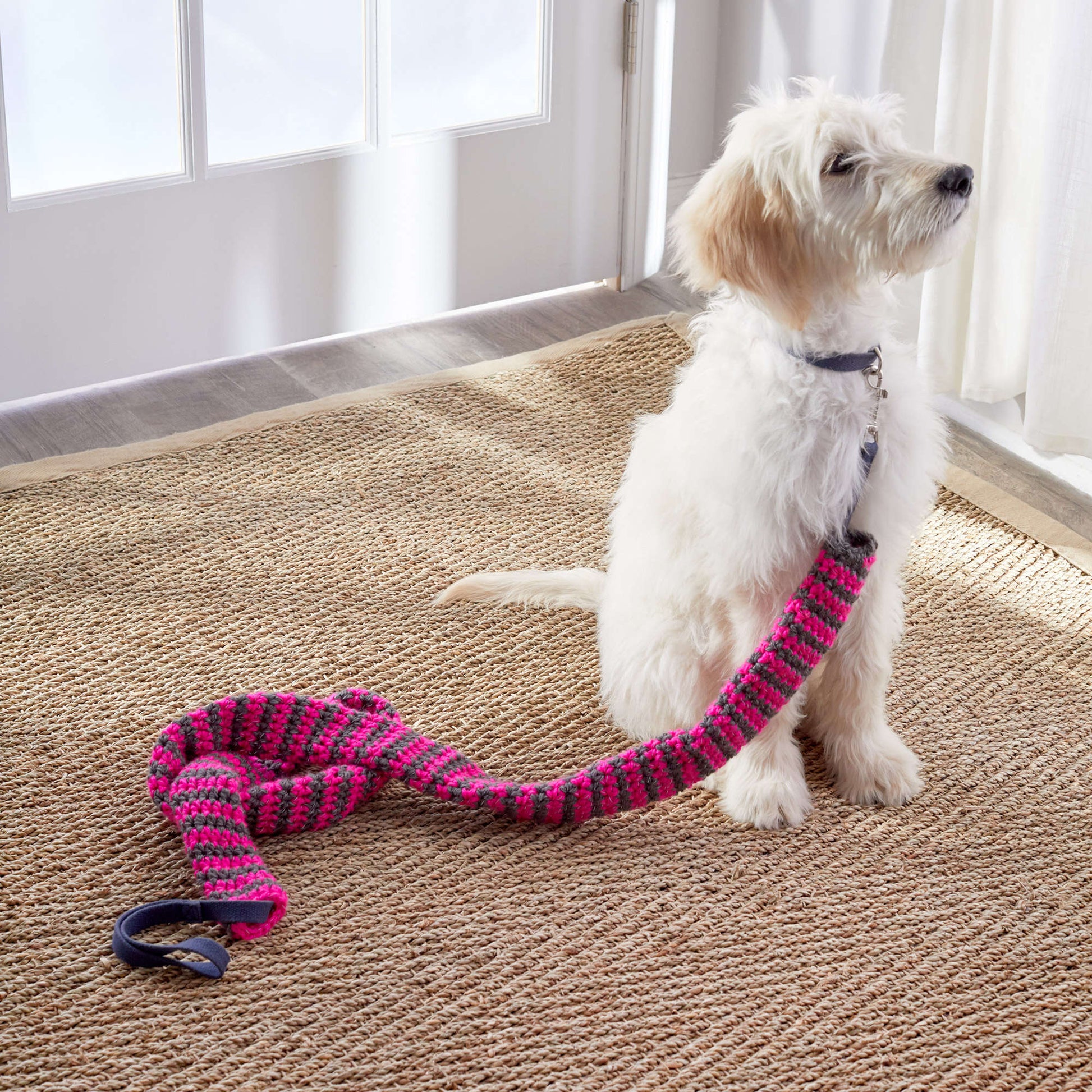 Free Red Heart Reflective Dog Leash Cover Crochet Pattern