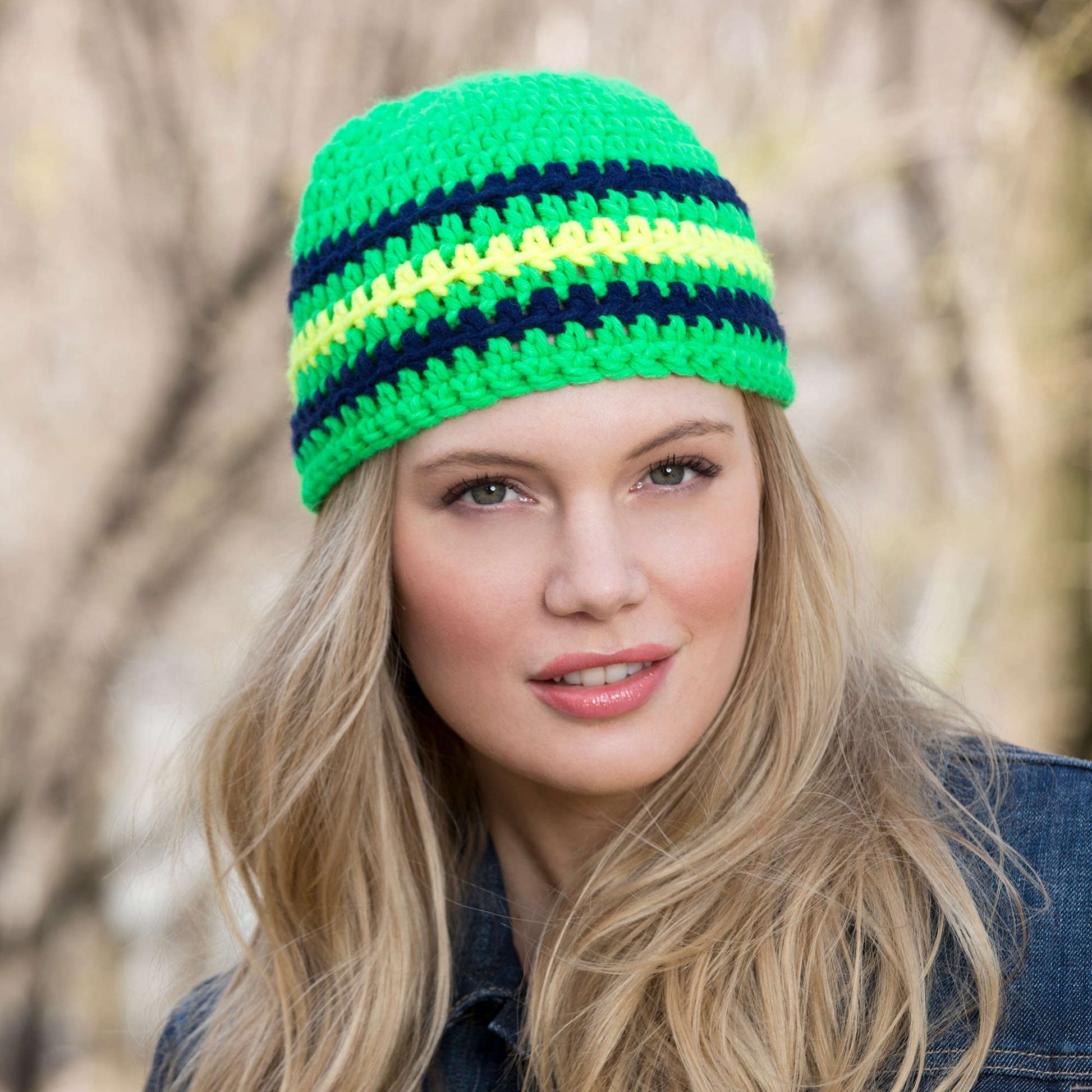 Free Red Heart Cool Stripes Beanie Pattern