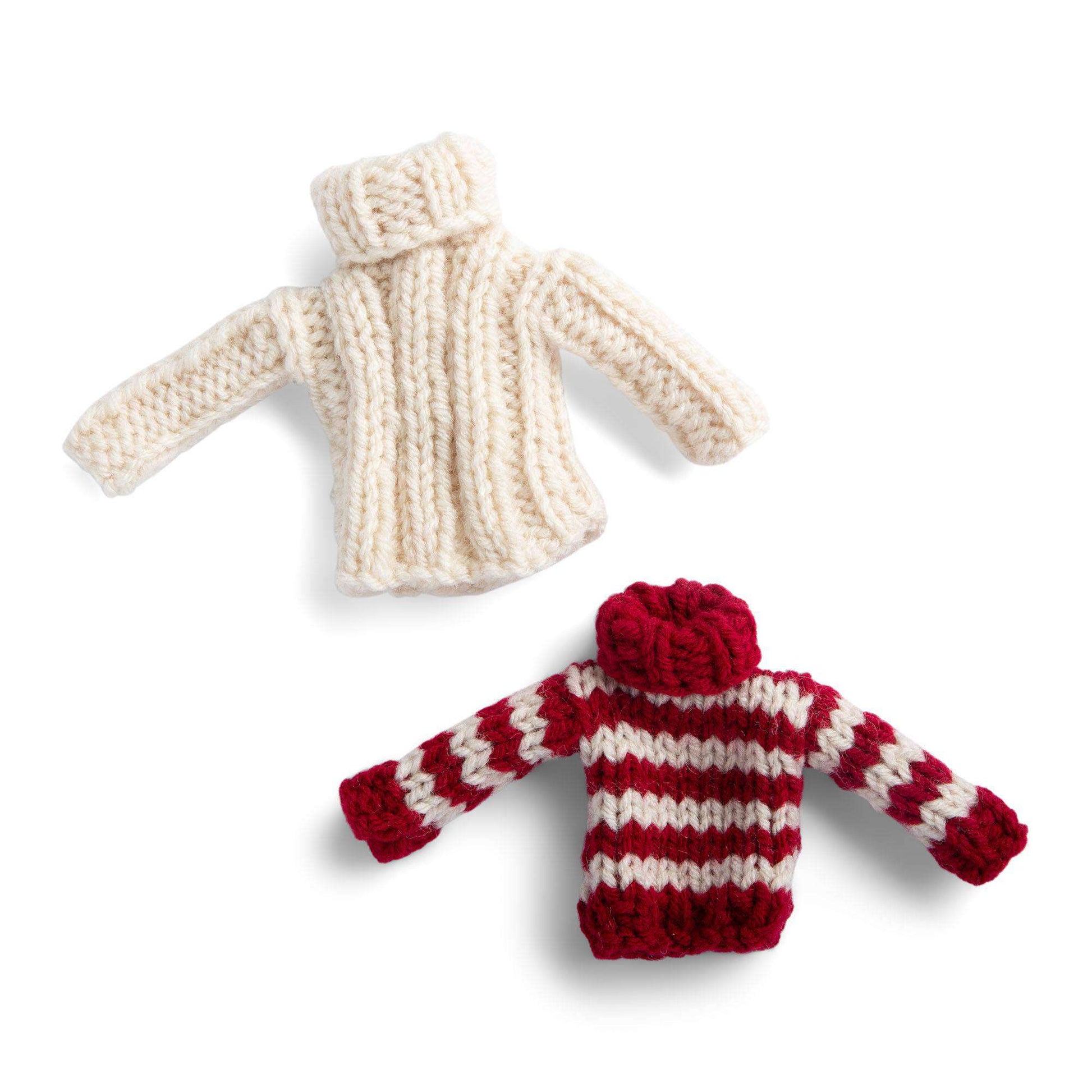 Free Red Heart Knit Mini Holiday Sweater Ornaments Pattern