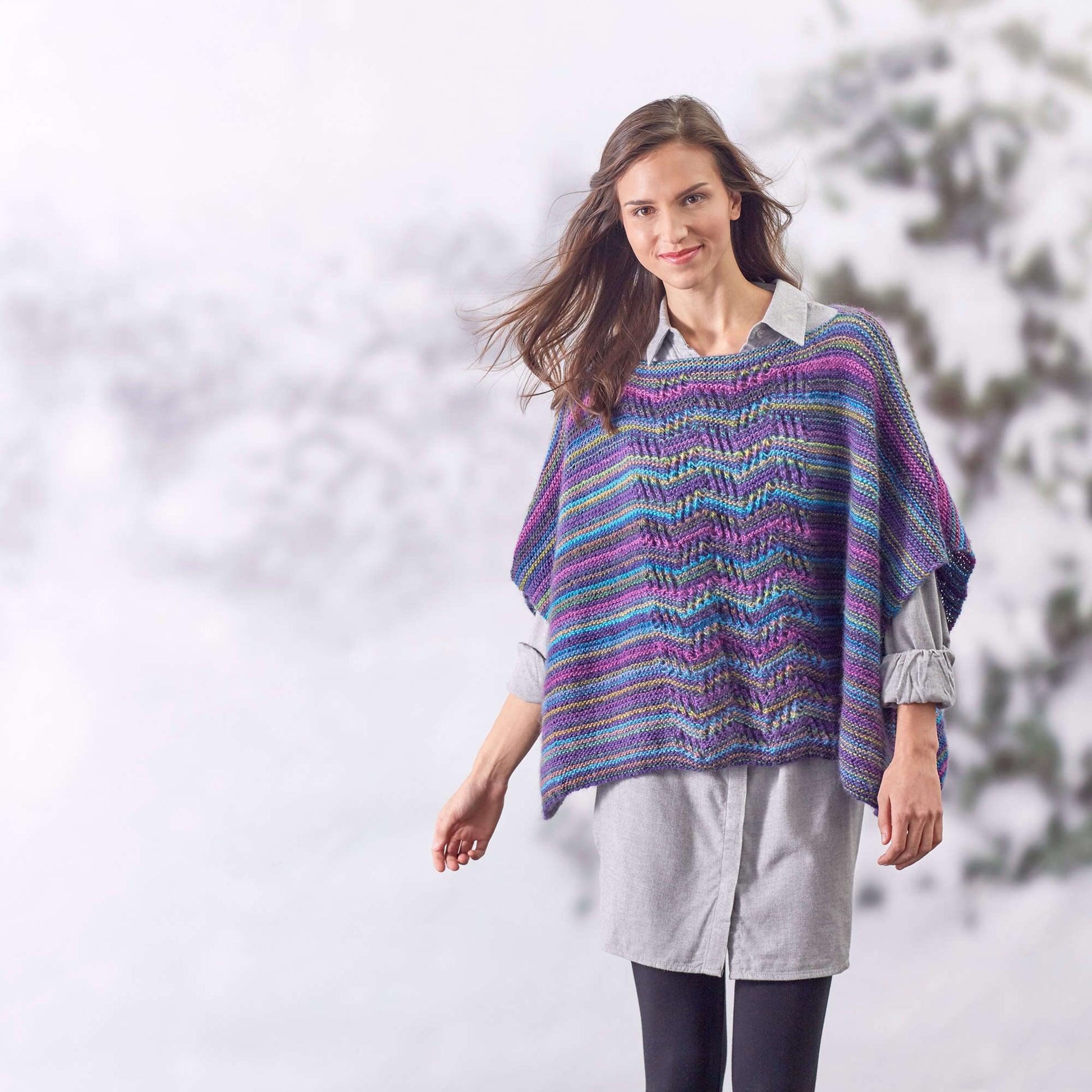 Free Red Heart Lace Panel Knit Poncho Pattern