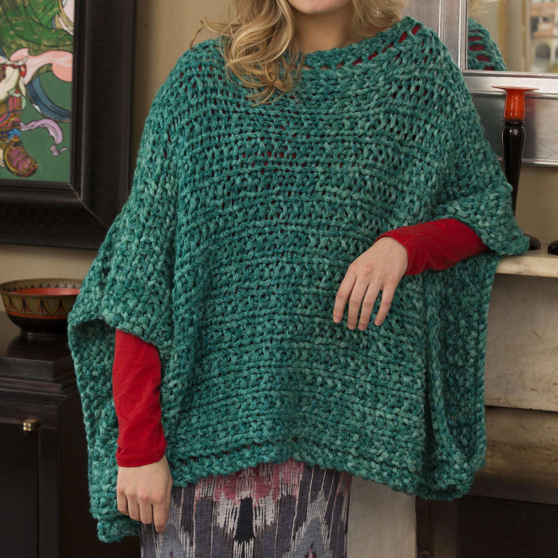 Free Red Heart Boat Neck Poncho Knit Pattern