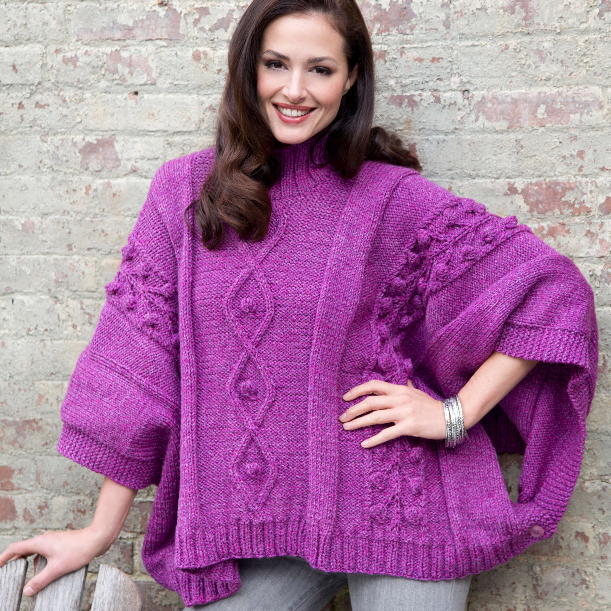 Free Red Heart Knit Cable And Bobble Poncho Pattern
