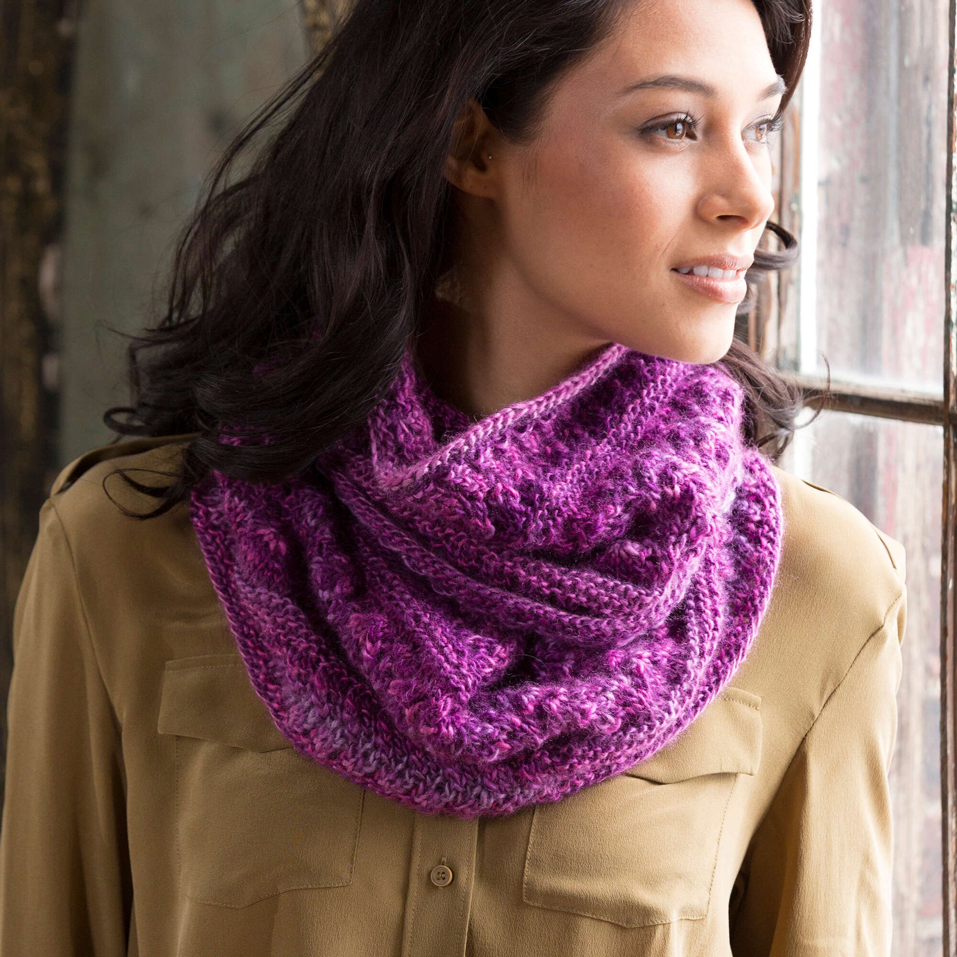Free Red Heart Adore This Lacy Cowl Knit Pattern