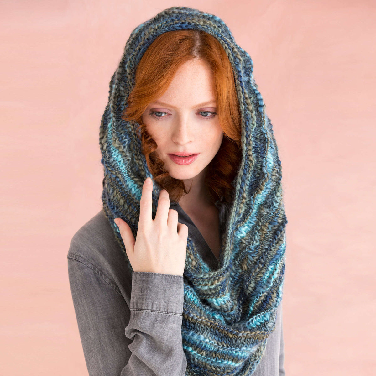 Knit Cowl made in Red Heart Unforgettable Yarn