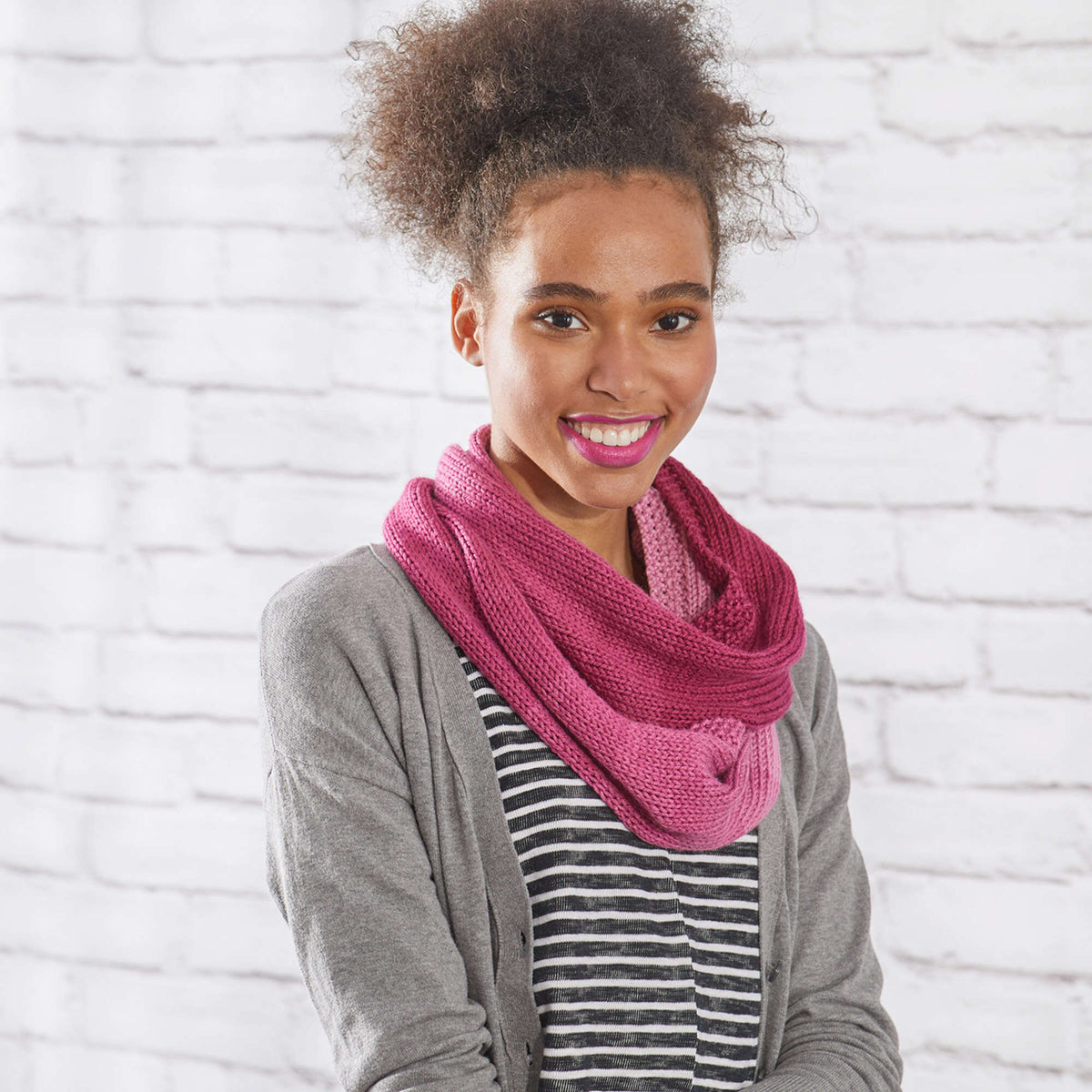 Knit Cowl made in Red Heart Super Saver Ombre Yarn