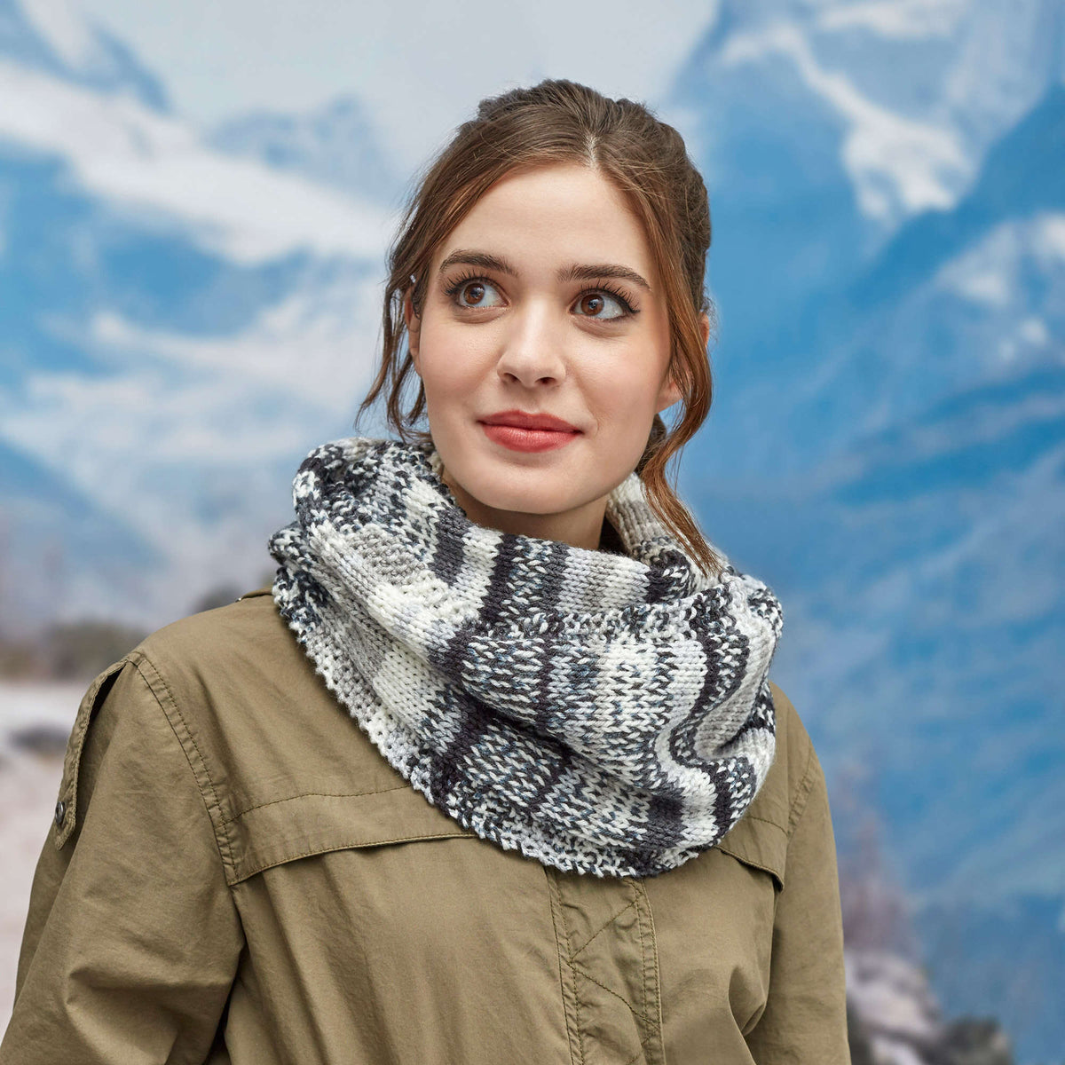 Knit Cowl made in Red Heart Super Saver Fair Isle Yarn
