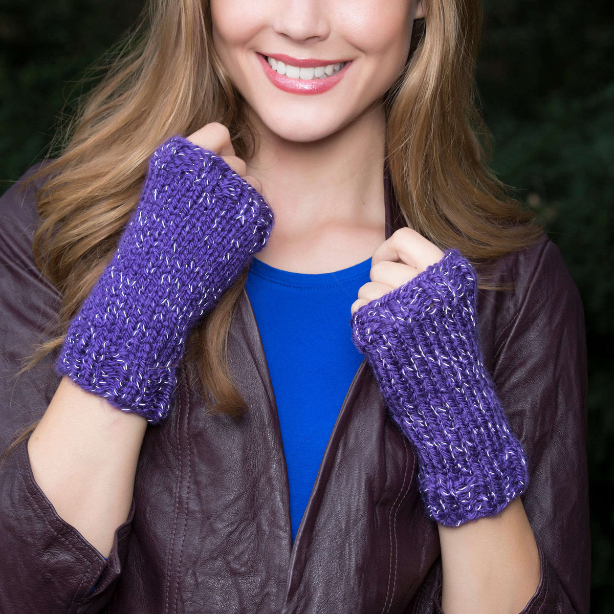 Knit Wristlets made in Red Heart Reflective Yarn