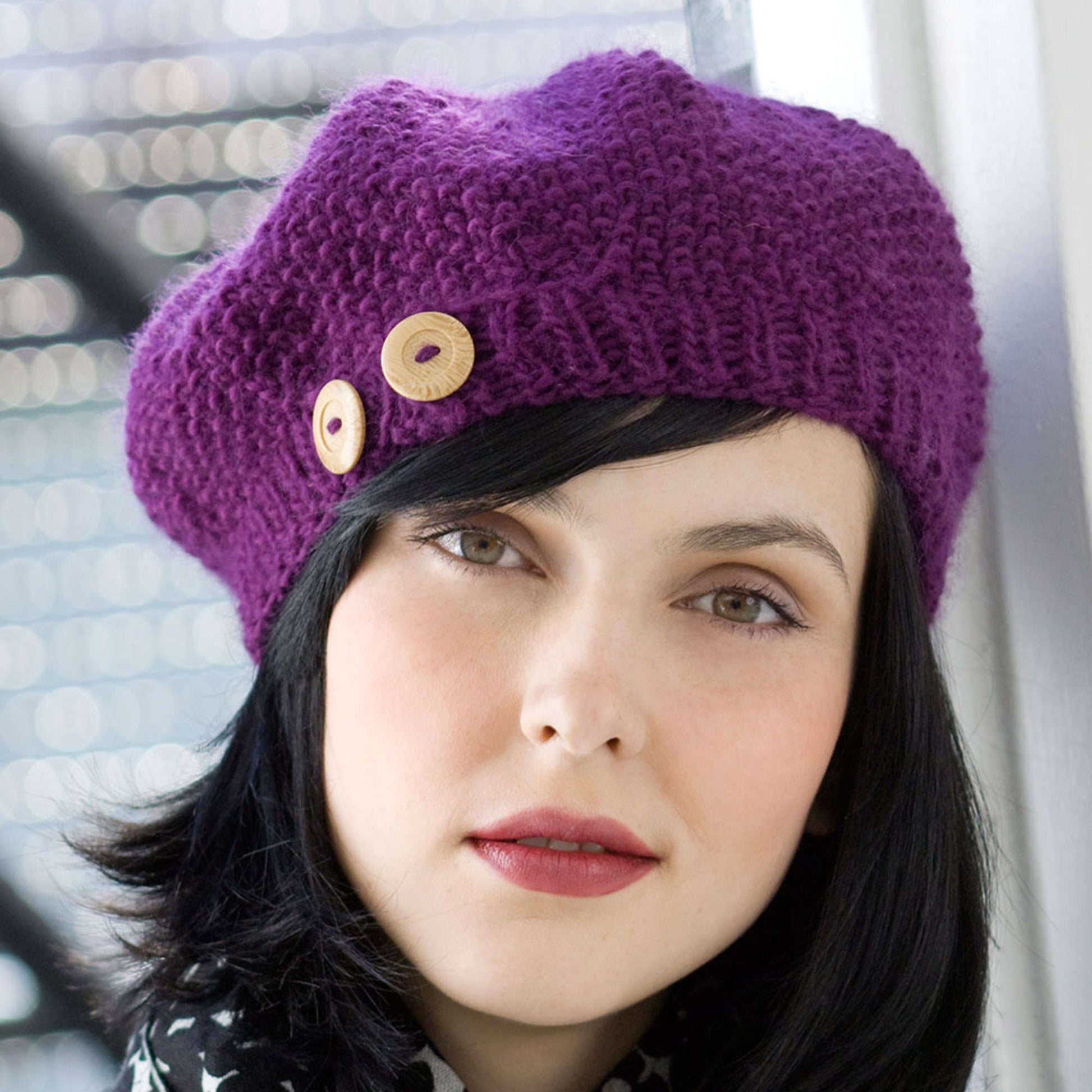 Free Red Heart Buttoned Beret Knit Pattern