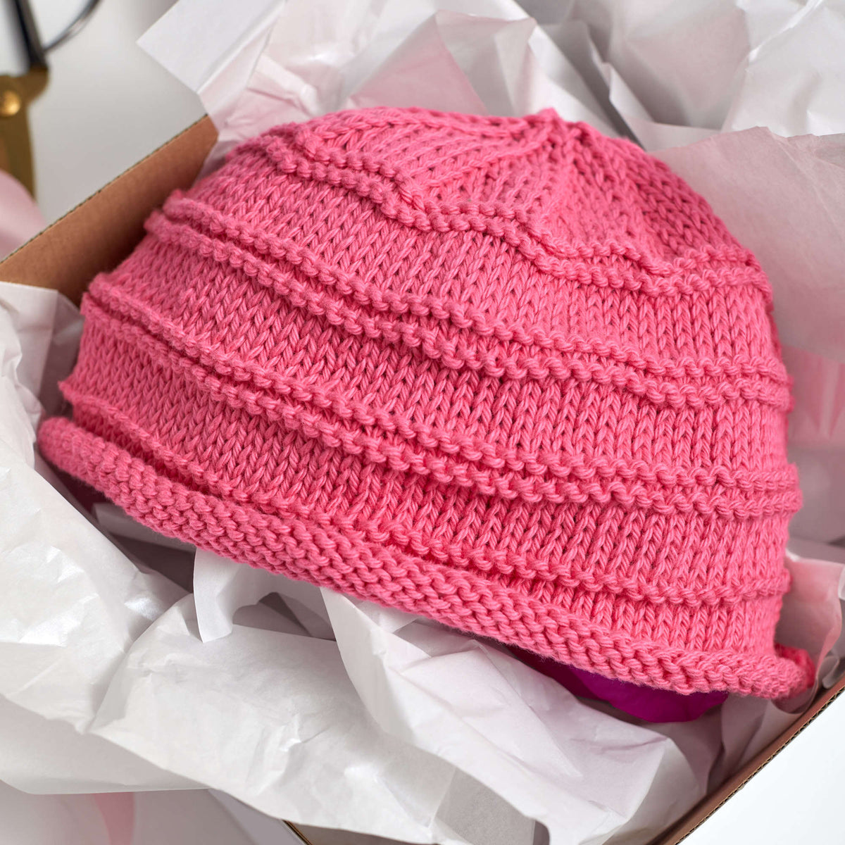 Knit Hat made in Red Heart Scrubby Smoothie Yarn