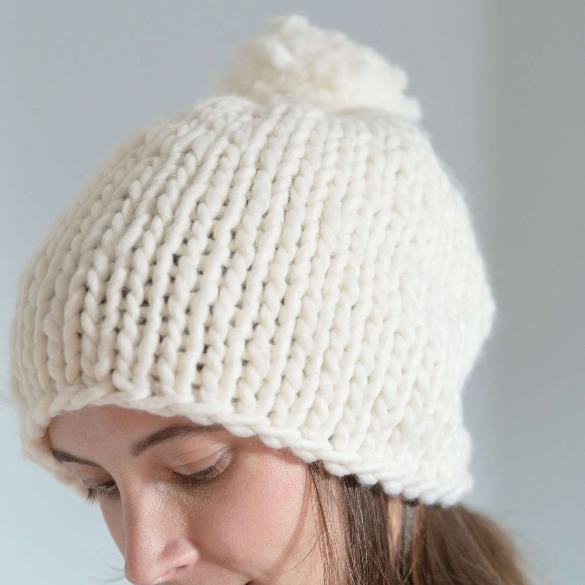 GOGO White Knit Beanie with Red Heart Free Beginner Red Heart Comfy Cozy Hat Knitting Pattern  main image 4