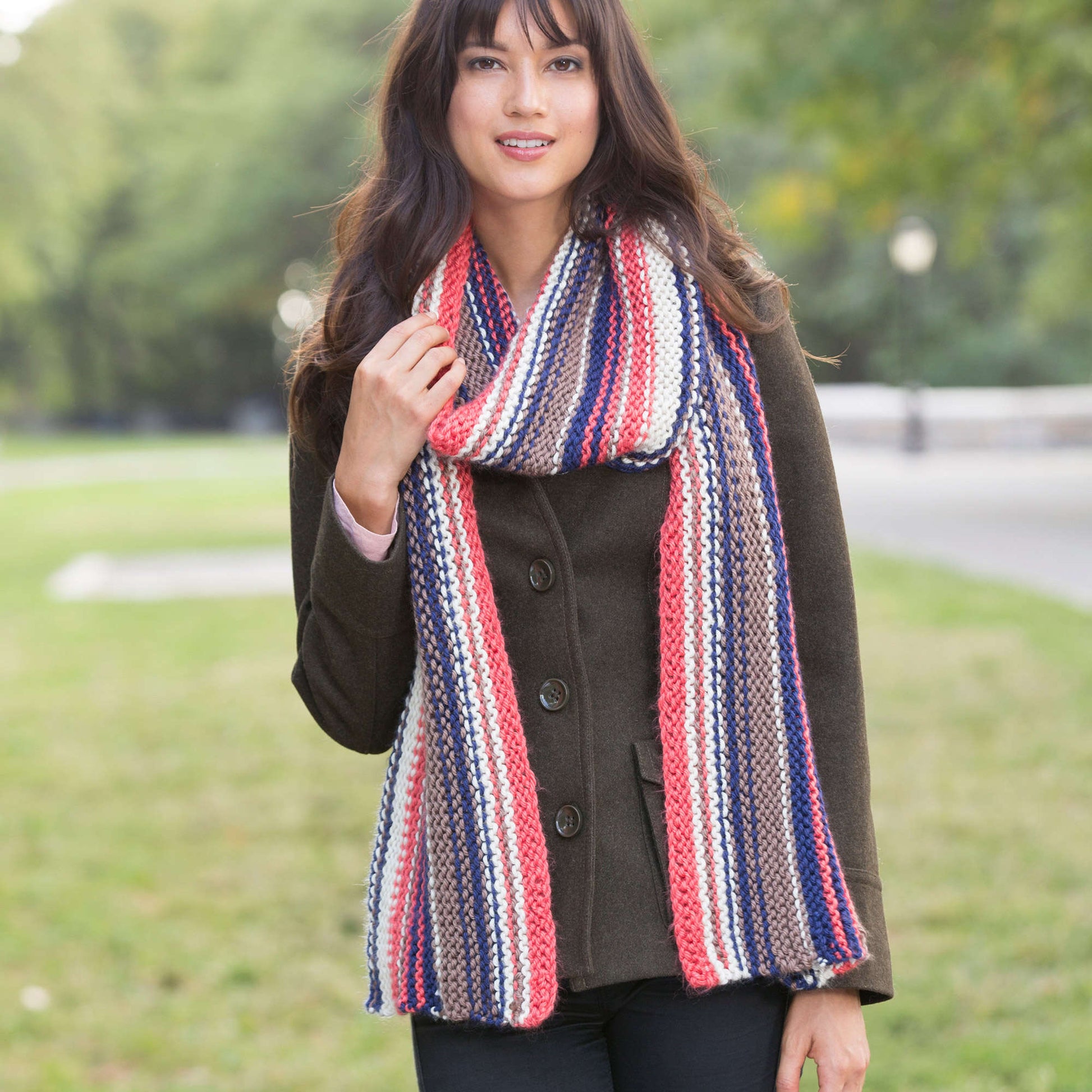 Free Red Heart Market Square Striped Scarf Knit Pattern