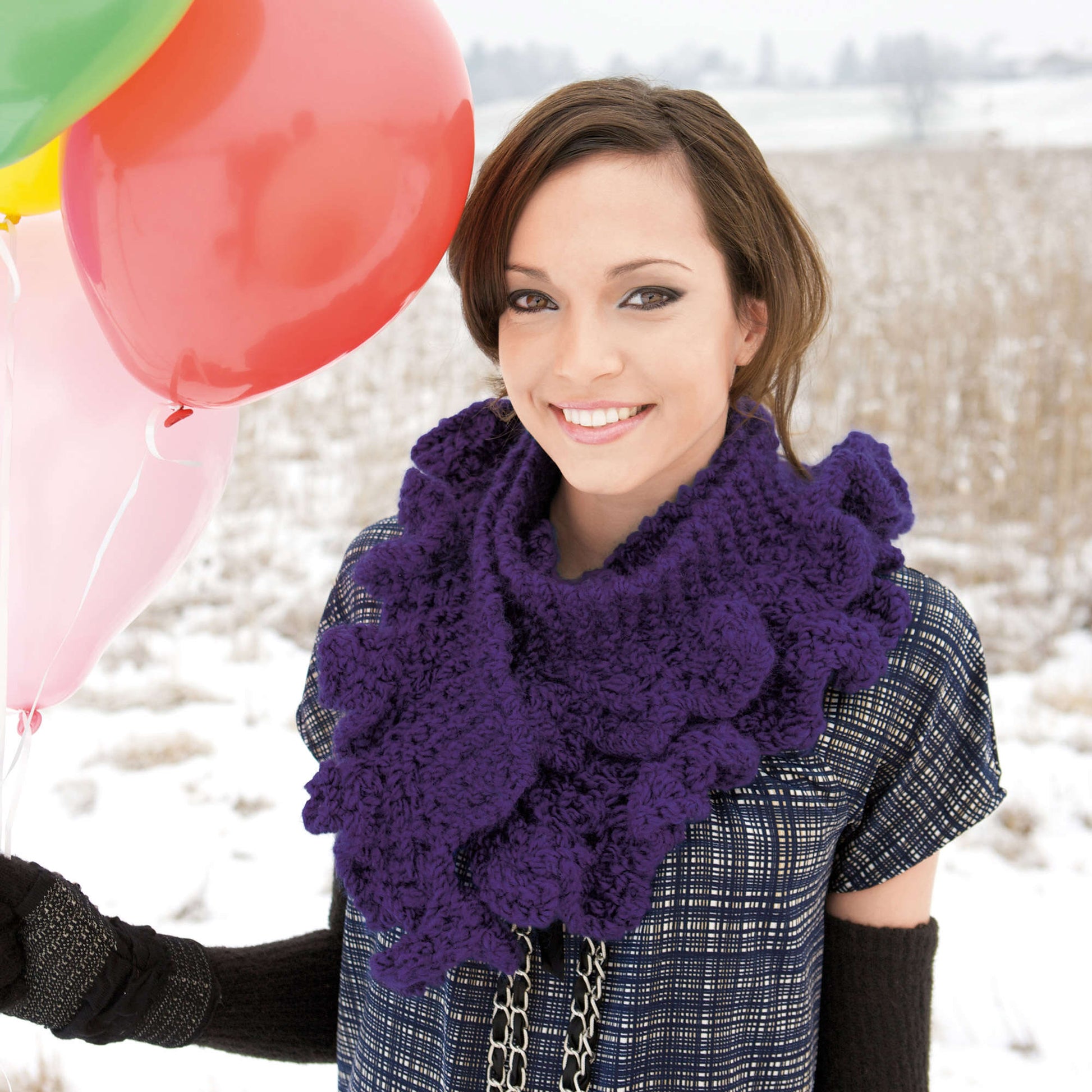 Free Red Heart Scarf With Frills Knit Pattern